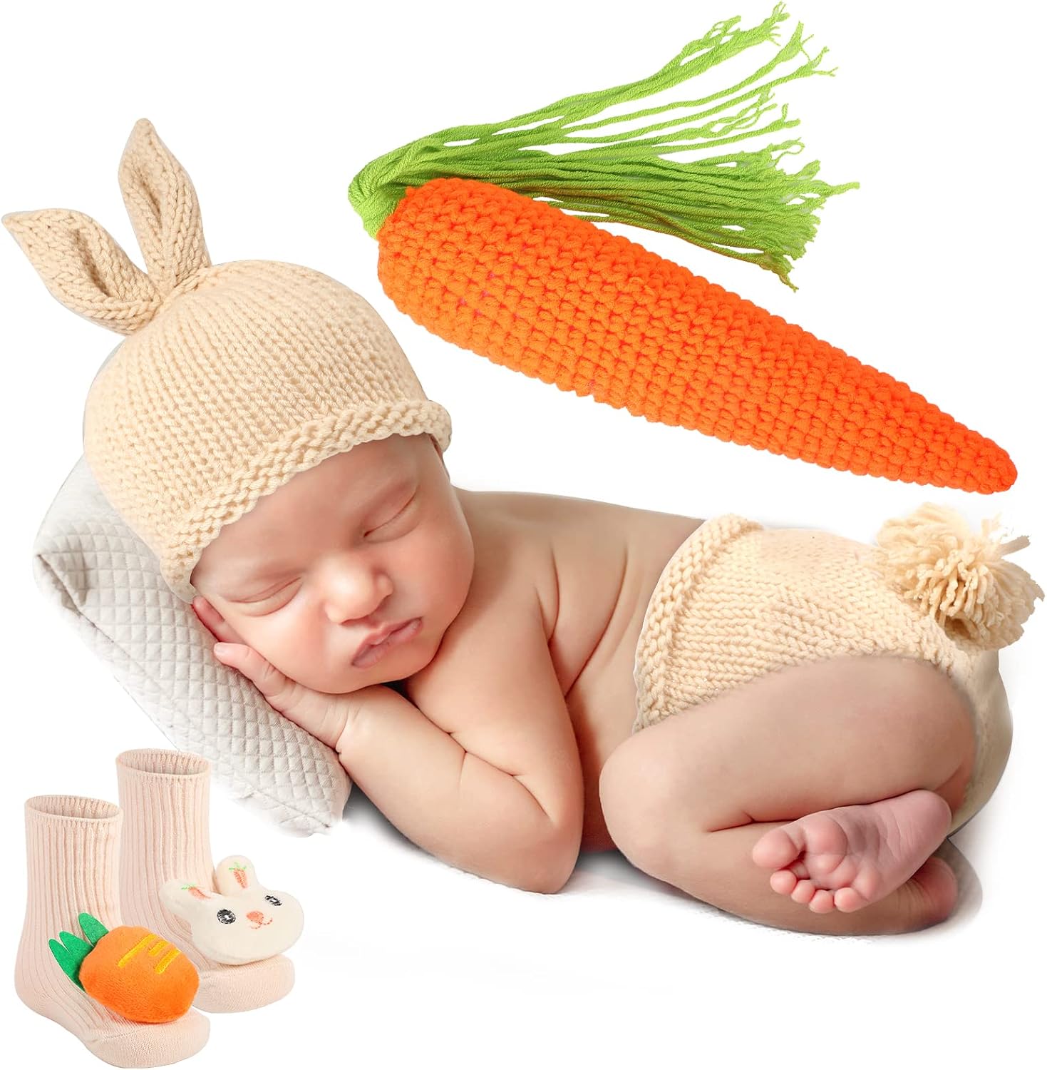 Vabean Easter Newborn Photography Prop Baby Boy Girl Photo Newborn Bunny Outfits Rabbit Hat Photoshoot Costume 0-6 Months