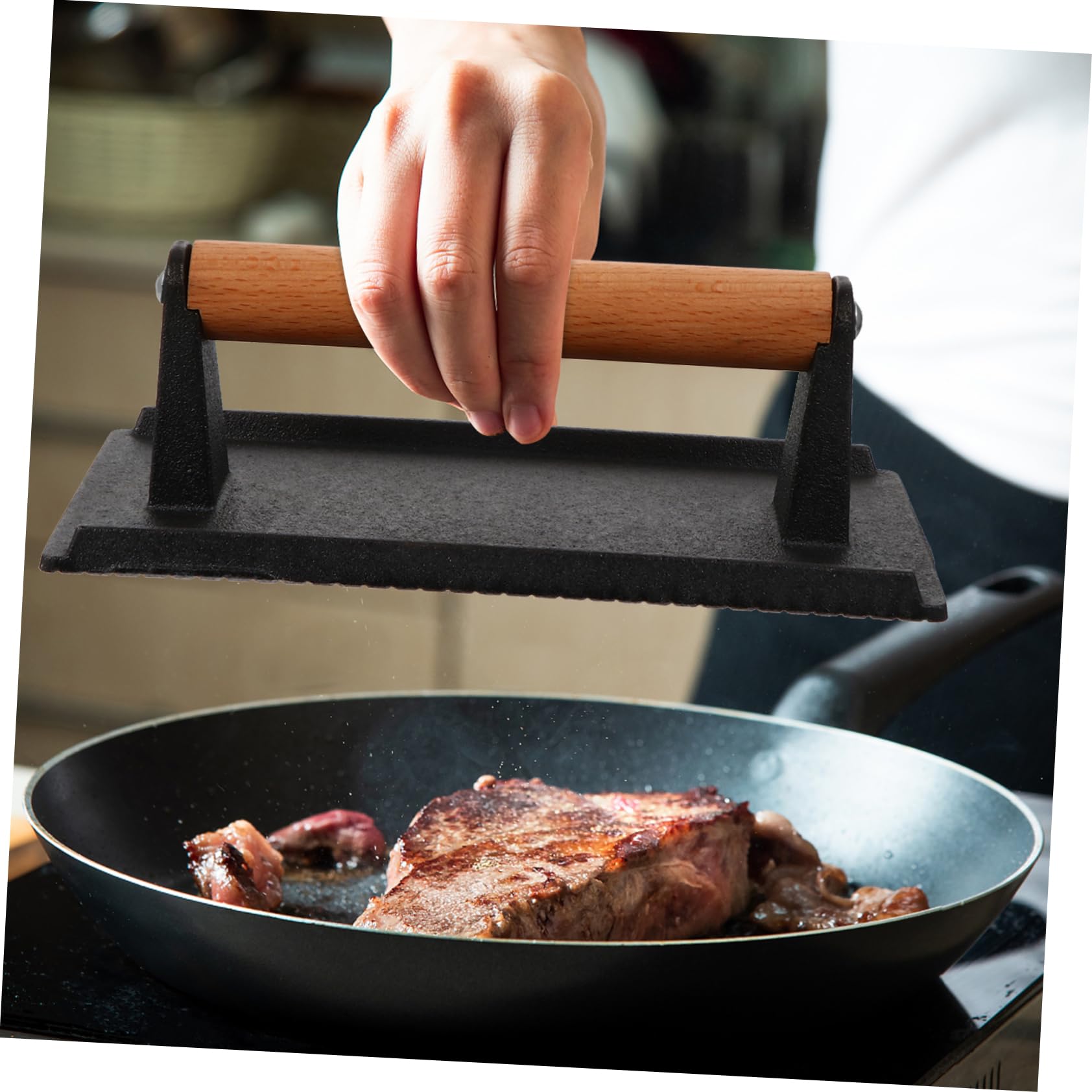 ifundom 1pezzi Piastra per Grigliare Manico in Legno Piastra per Bistecca per Pancetta per Cottura Uniforme e Sana