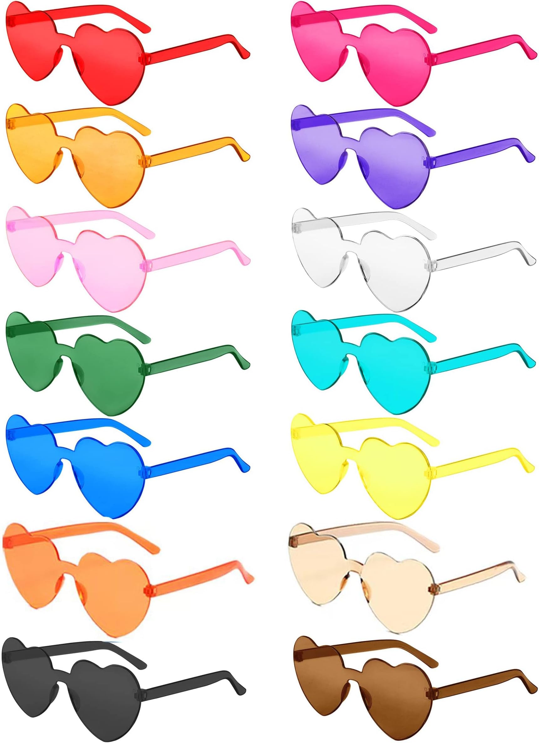 Heart Sunglasses, 14 Pack Funky Rimless Colorful Party Glasses, Hippie Heart Shaped Glasses for Kids and Adults Summer Party Fancy Dress Costume