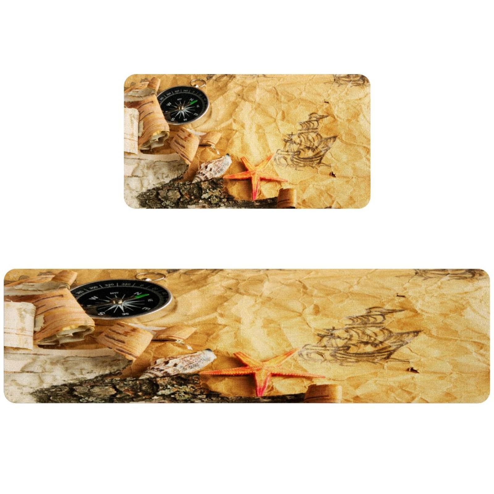 Tapetes de cocina de mapa antiguo VAPOKF juego de 2 alfombras lavables y absorbentes