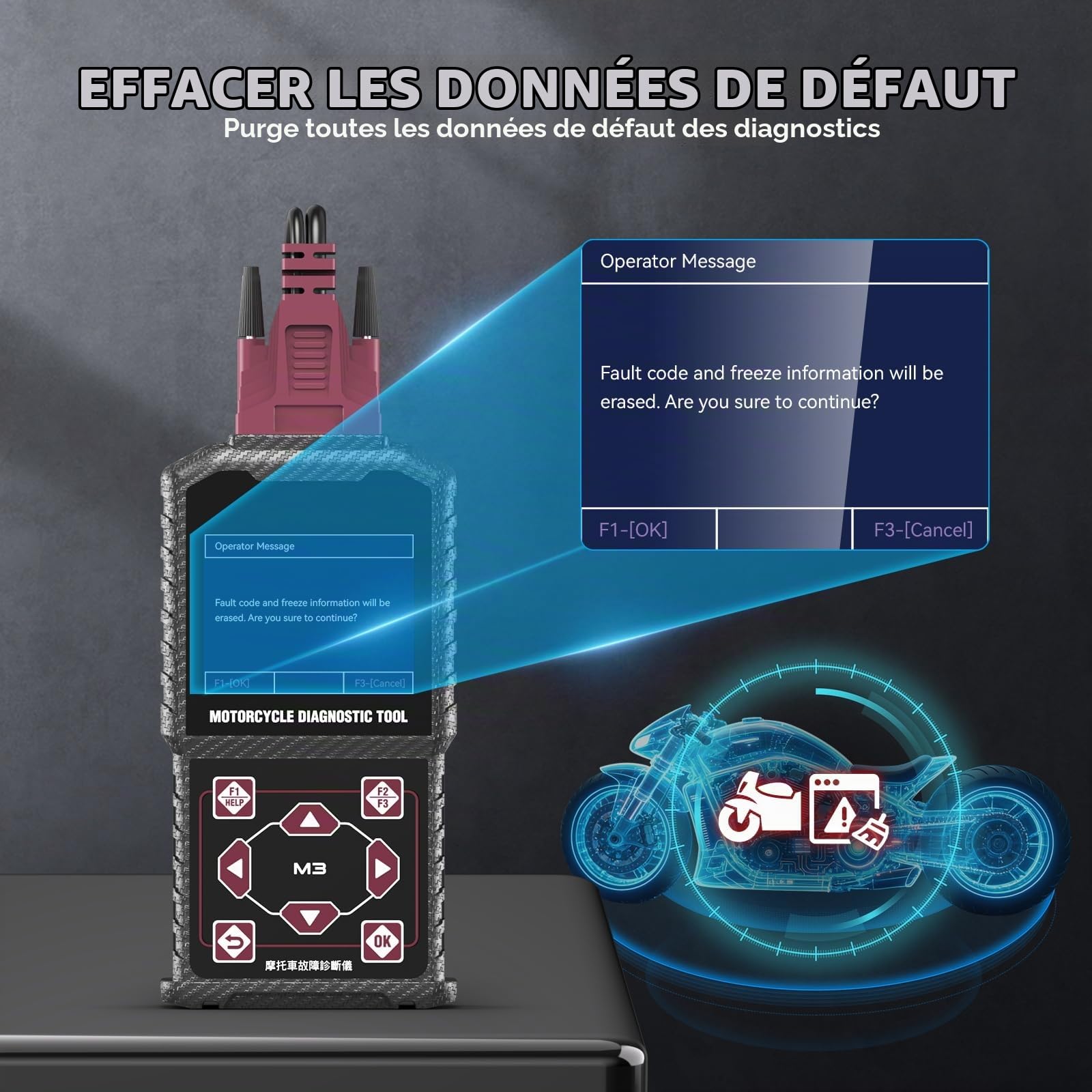 Appareil de Diagnostic OBD2 pour Moto avec câble Euro-5, Lecteur et Scanner de Codes défaut pour Moto, Compatible avec Yamaha 2/3/4P, Kawasaki 4-6P, Honda 4P et Motos OBDII