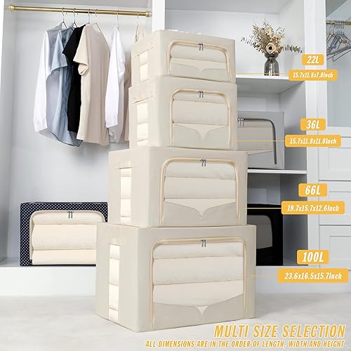 Miniatura 7 de 3 contenedores de almacenamiento de ropa con marco de metal, contenedores plegables de tela con tapa, cremalleras de ventana transparentes y asas