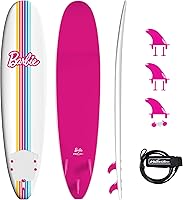 Wavestorm Barbie Signature 8ft Surfboard - High-Density Slick Bottom Foam Longboard for Kids & Adults with Leash & Fins