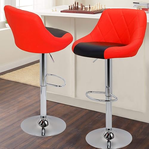 Magshion Counter Height Swivel Barstools Dining Chair Bar Pub High Stool with Back for Kitchen Island - Set of 2 (Red)