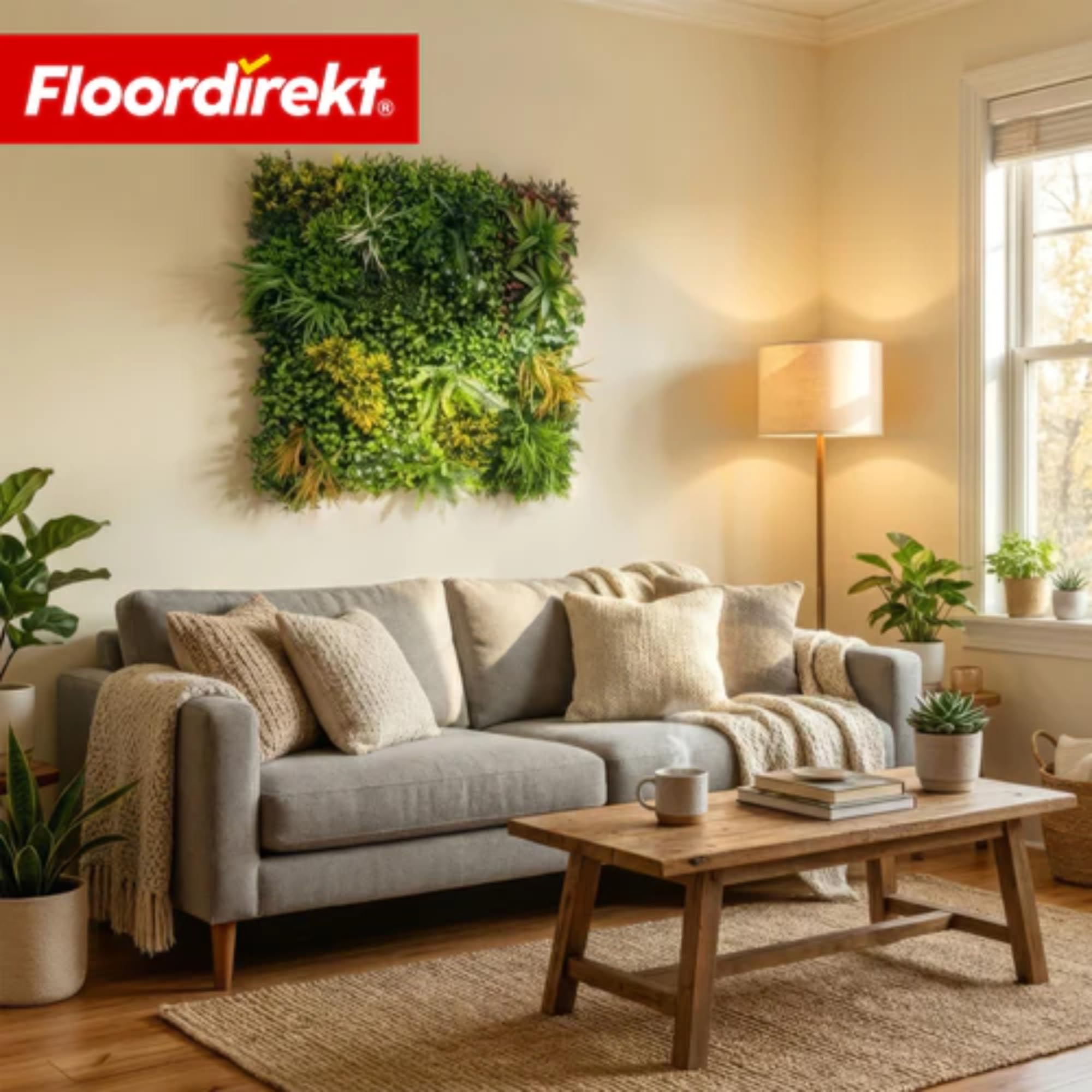 Floordirekt Ścianka na rośliny Spring Garden 100 x 100 cm, sztuczna ściana z systemem zatrzaskowym, wierna naturalna, bez pielęgnacji zielona ściana, do użytku wewnątrz i na zewnątrz