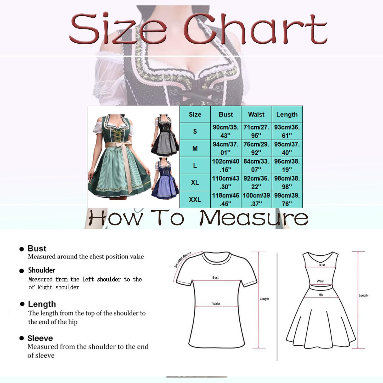 Generisch Dirndl Damen Midi Schürze Trachtenkleid Damen in Schwarz KombinationDirndl Damen Midi Schürze Trachtenkleid Schwarz Kombination