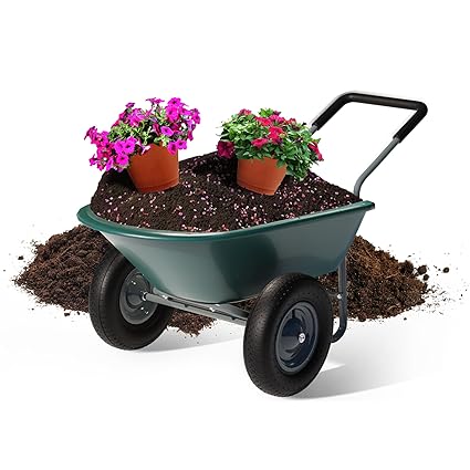Idzo 2-Wheel Heavy-Duty Wheelbarrow Cart, 330 lb Capacity, Ergonomic Padded Handle and 14 Inch Pneumatic Tires for Maximum Stability, Ideal Wagon for Moving Soil, Shrubs, Plants, Easy Assembly