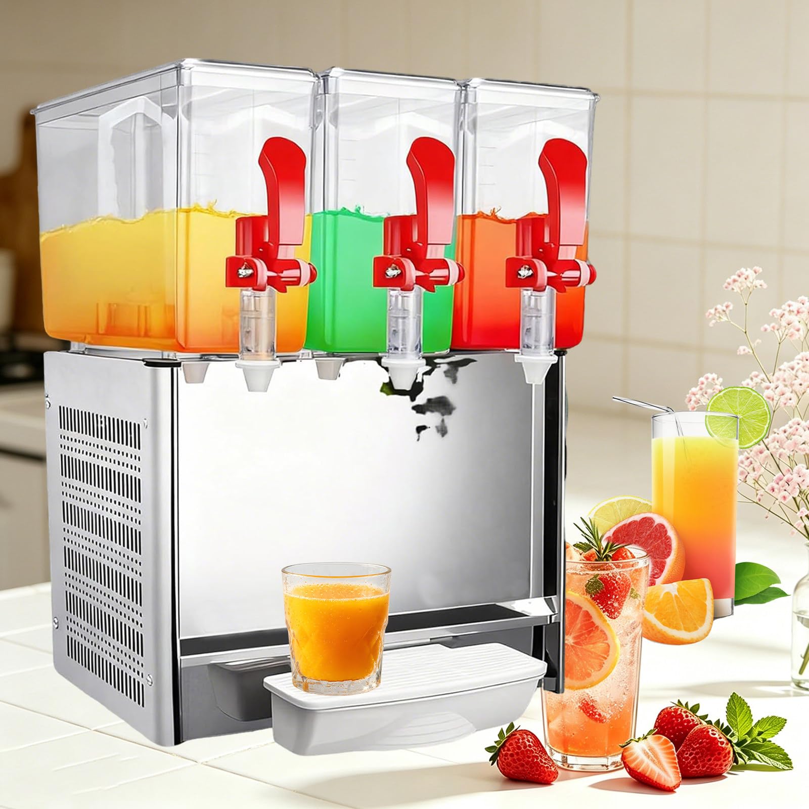 Distributore commerciale di succhi con termostato, dispenser per bevande in acciaio inox, per caffè, ristorante, bar, tè freddo e bevande fredde, 5 galloni