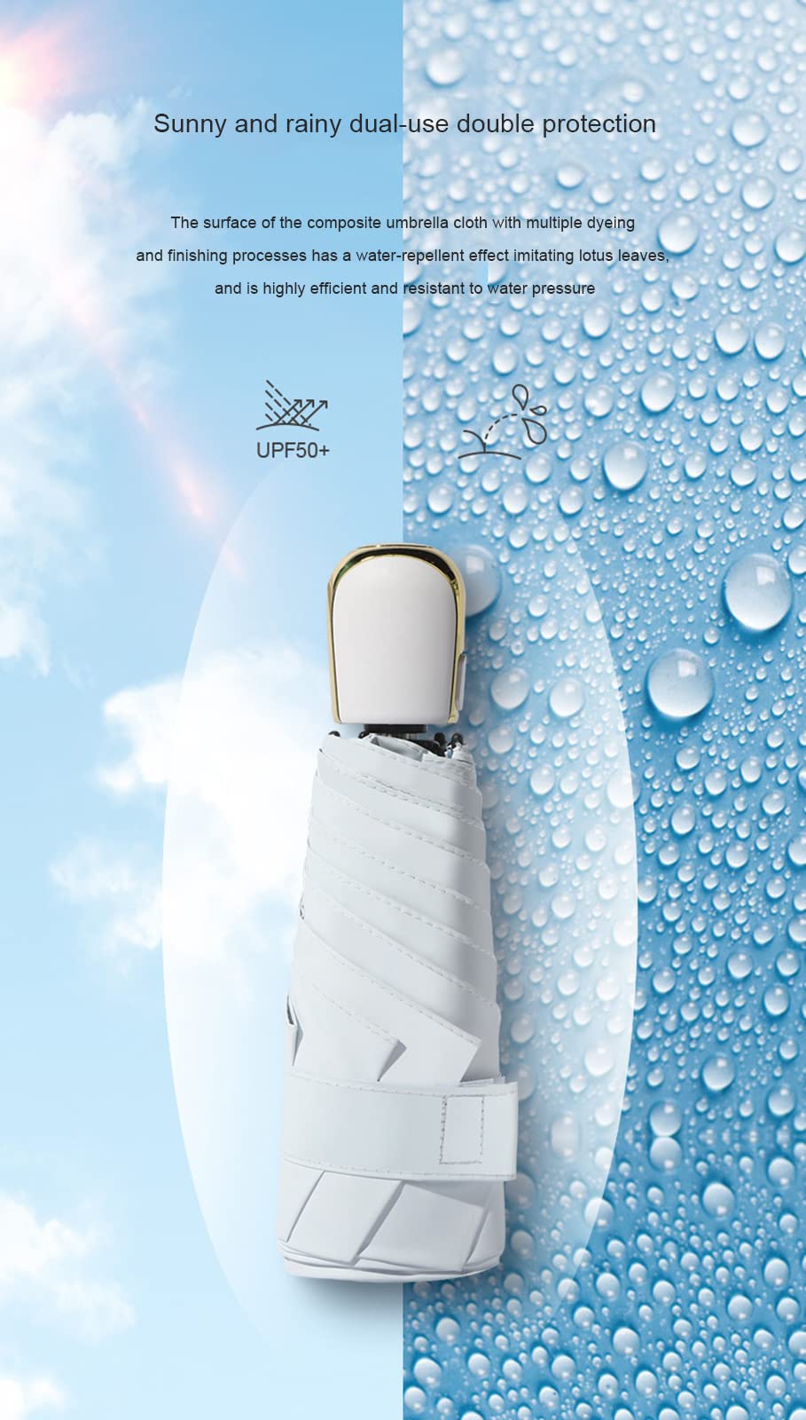 Parapluie De Poche, Ouverture/Fermeture Automatique 6 Nervures Parapluie Pliant Compact Léger Coupe-Vent Parapluie De Pluie De Soleil, Parapluie De Voyage Parapluie Anti-UV