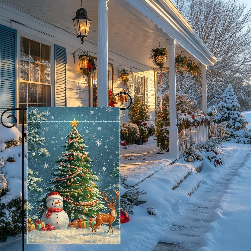 Winter Snowman Snowflake Garden Flag 12x18 Inch Double Sided Reindeer Christmas Tree Yard Outdoor Flag House Holiday Outside Decoration - Image 5