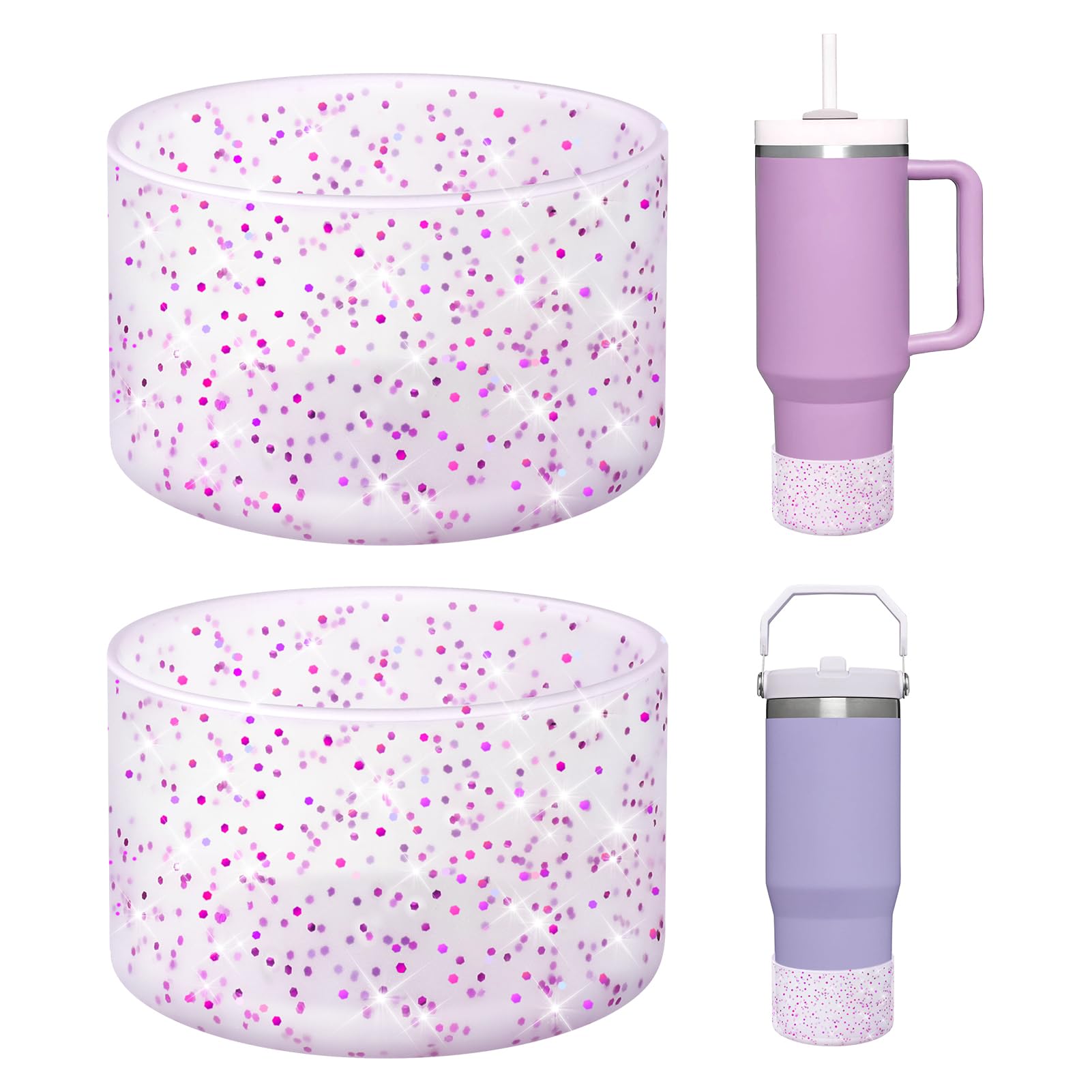 WUQID 2 Pack Bling Silicone Boot Compatible with Stanley Quencher Adventure 40oz & Stanley IceFlow 20oz 30oz, Reduces Dents Protective Silicone Water