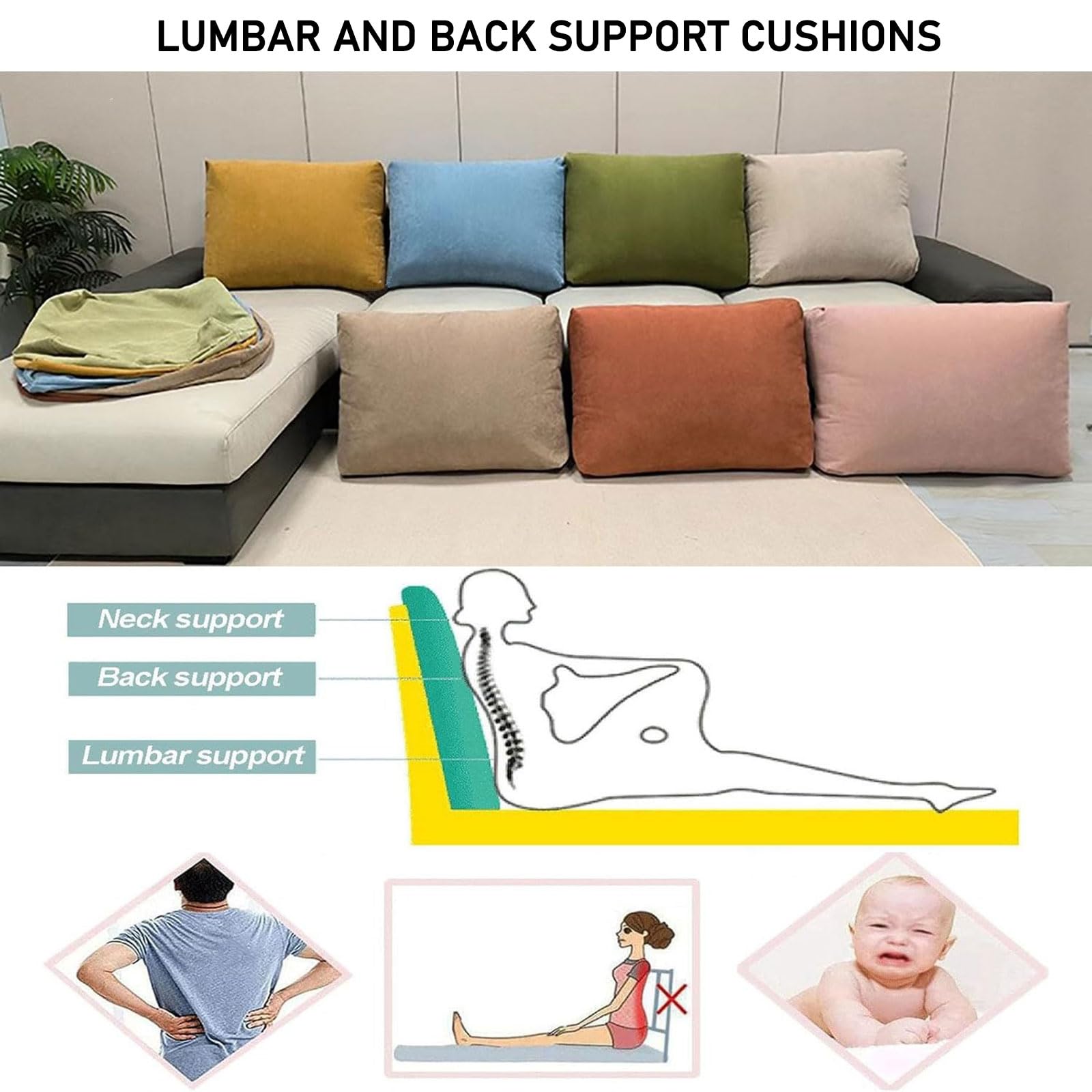 Almohada de lectura para cama o sofá respaldo, cojín de Apoyo lumbar con funda extraíble, ergonómico cojín para cabecero y respaldo, suave y cómodo almohada de lectura lavable(80x50x15cm,Green2)