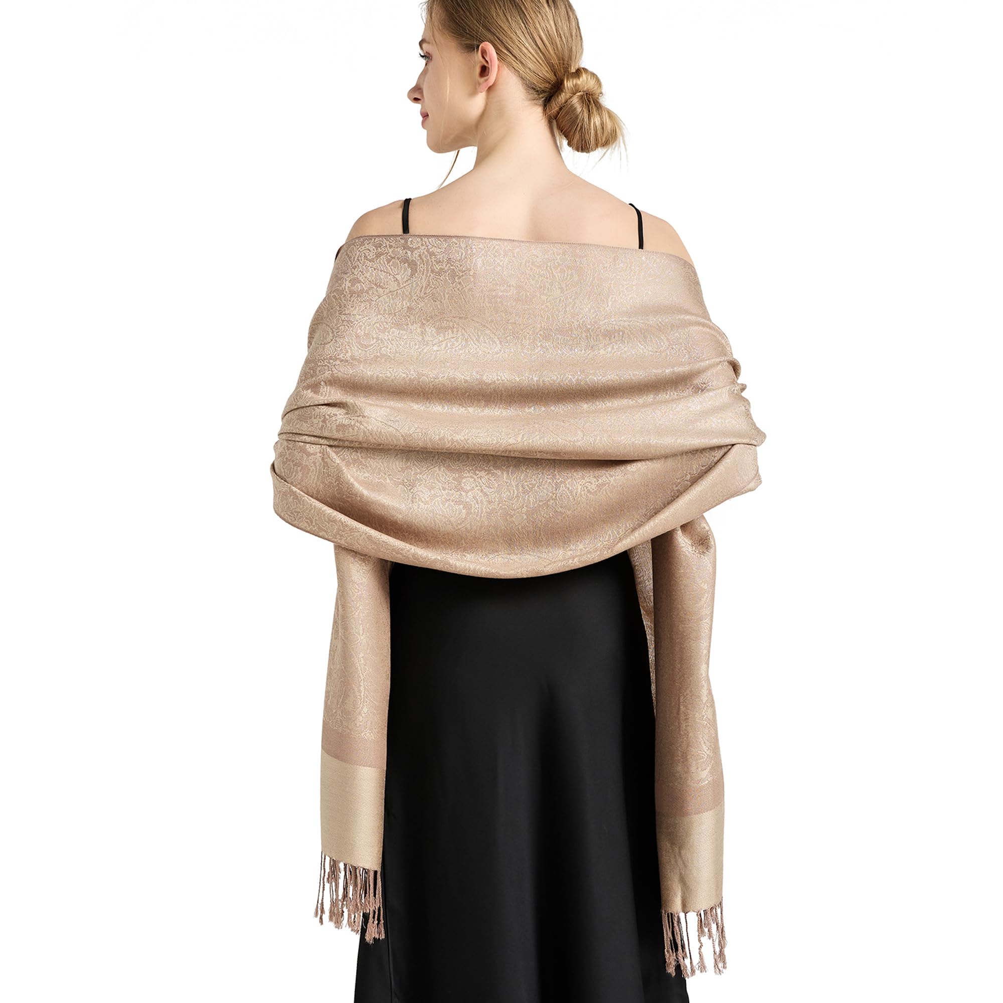 vimate Jedwabisty szal Paisley Pashmina - damski miękki dwustronny żakardowy szal paszminas do sukni wieczorowej szal podróżny