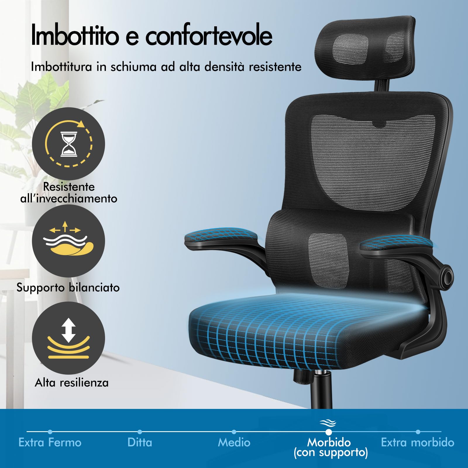 ALFORDSON Sedia da Ufficio Scrivania Ergonomica Lombare Nera | Poltrona Girevoli in Rete Serie NYLES, Supporto lombare adattivo, Poggiatesta regolabile, Braccioli imbottiti, Portata 150 kg