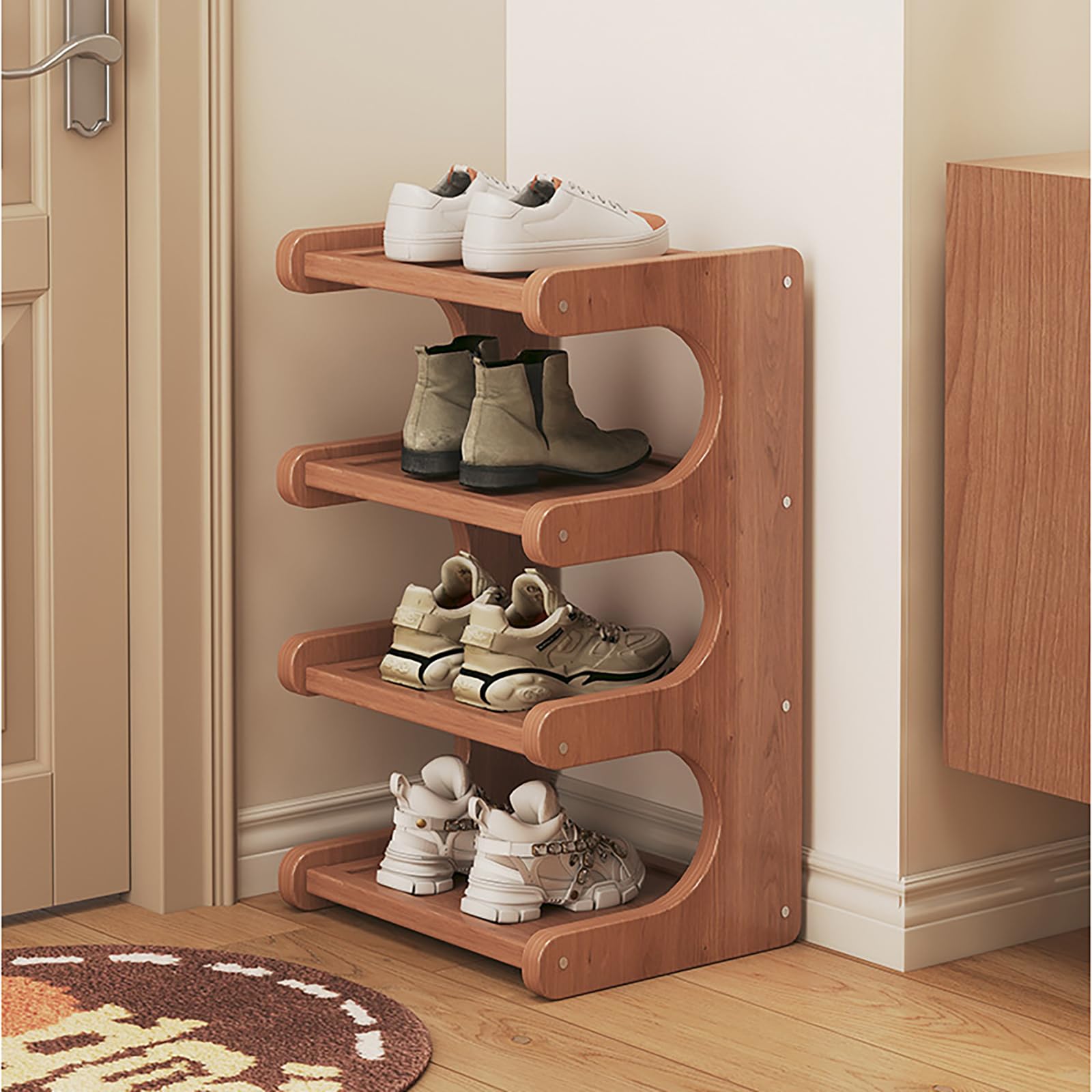 Bambus Schuhregal Hoch Schmal Mehrstufig Klappbar Schuhregal Organizer Frei Stehend Platzsparend Für Flur Schrank Schlafzimmer Ecke Eingang Kleiner Raum,4 Layers