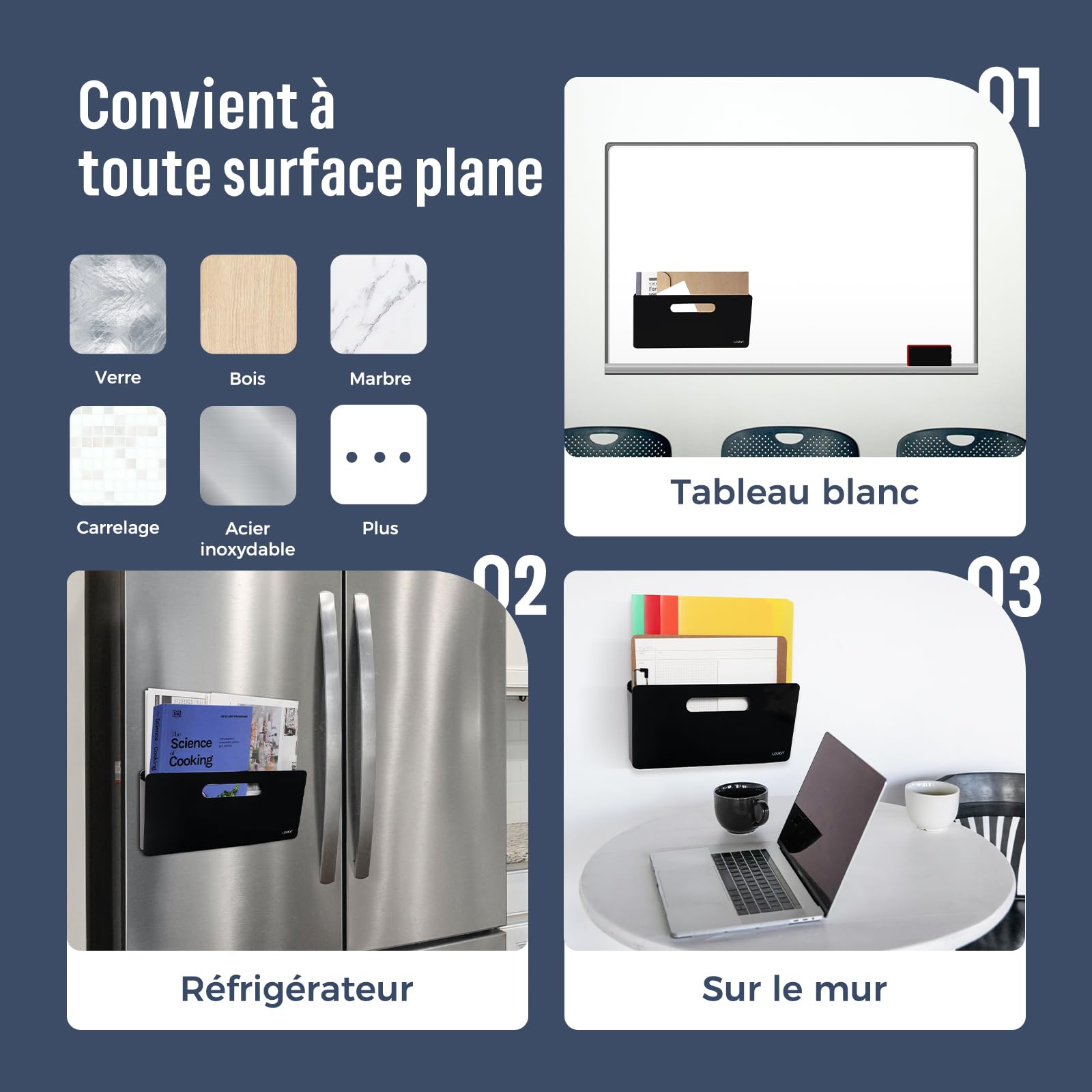loukin Porte-documents magnétique vertical - Organiseur mural pour tableau blanc, réfrigérateur, armoire, bureau - Organiseur mural pour courrier, papier, documents, lettres