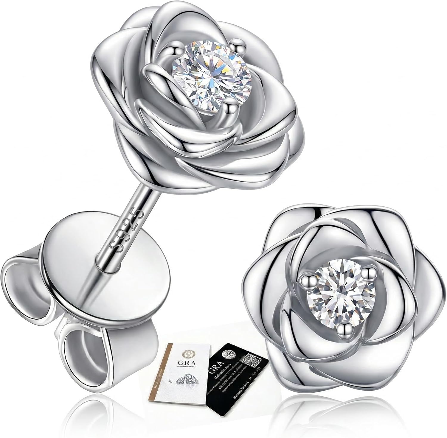 Moissanite Stud Earrings : 925 Sterling Silver Earring 18K White Gold Plating earrings for Women Men Hypoallergenic Moissanite Jewelry for Sensitive Ears Round Cut D Color VVS1 gift for her(0.6-4ct)