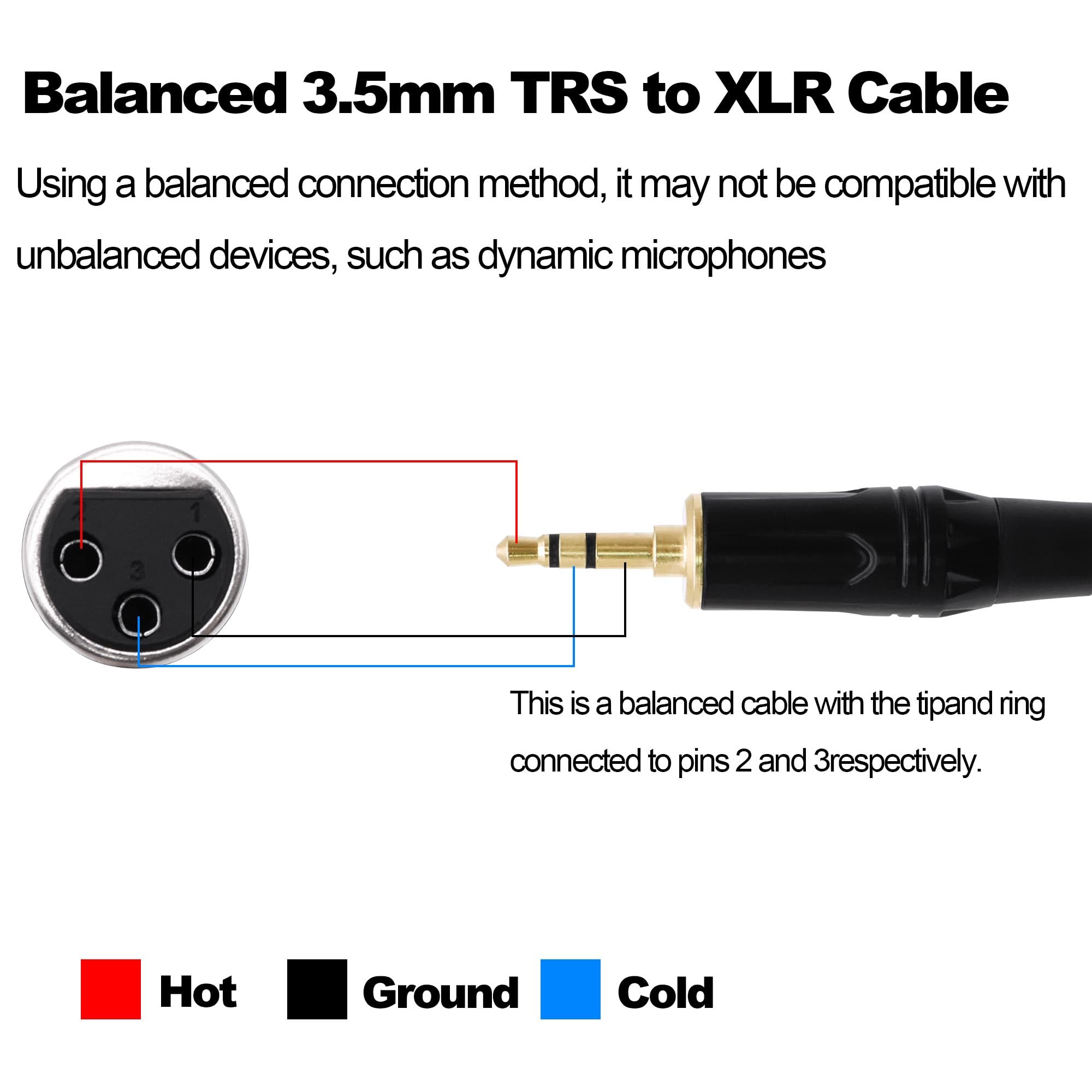 YARCHONN 3.5mm TRS to XLR Balanced Cable Right Angle XLR Female to 1/8 Quarter inch TRS Male Audio Cable Adapter HiFi Stereo Speaker Cord for Smartphone Laptop Mixer Speaker - Image 4
