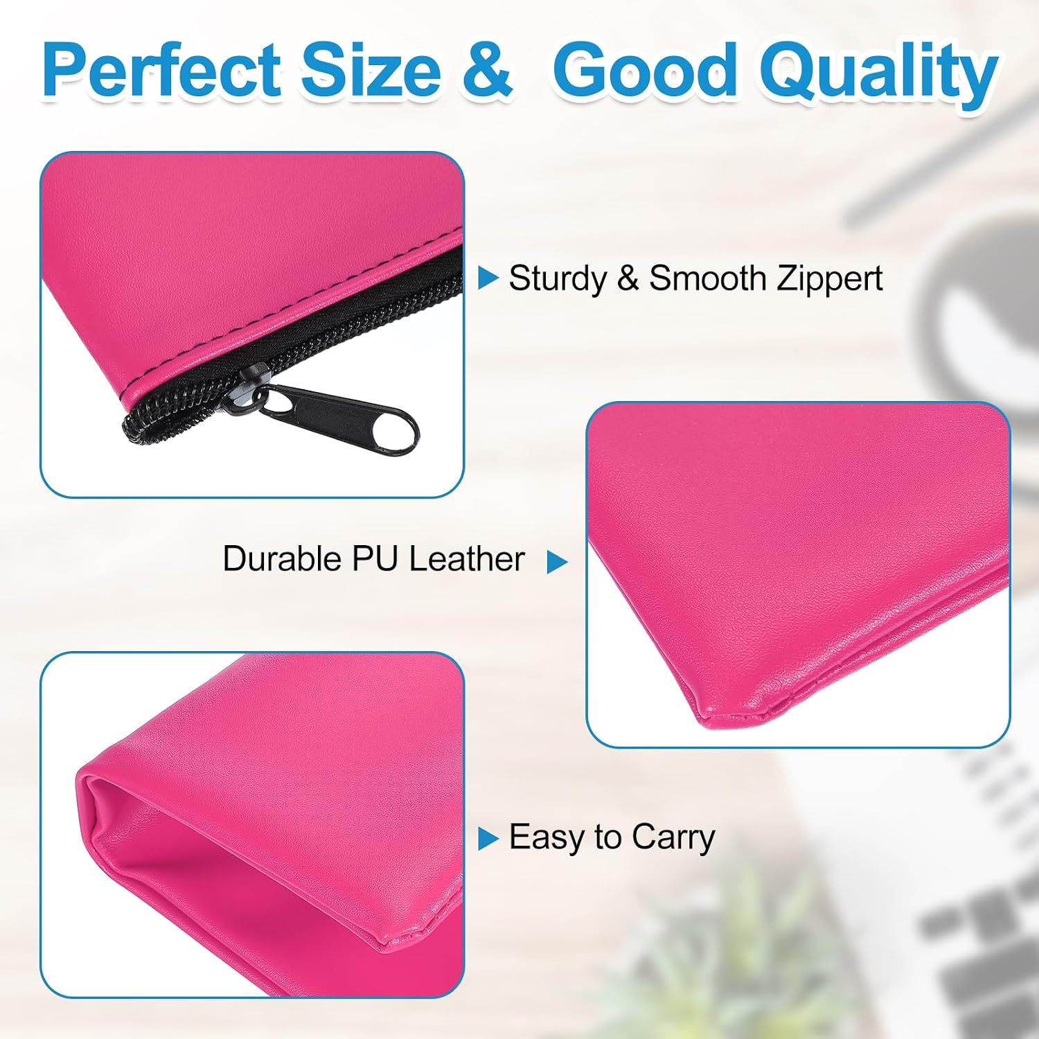 PATIKIL 11x6 Money Bank Deposit Bag with Zipper, 6 Pcs Leatherette Coin Check Wallet Pen Pouch Bag with Clear Window for Office Travel, Rose Red