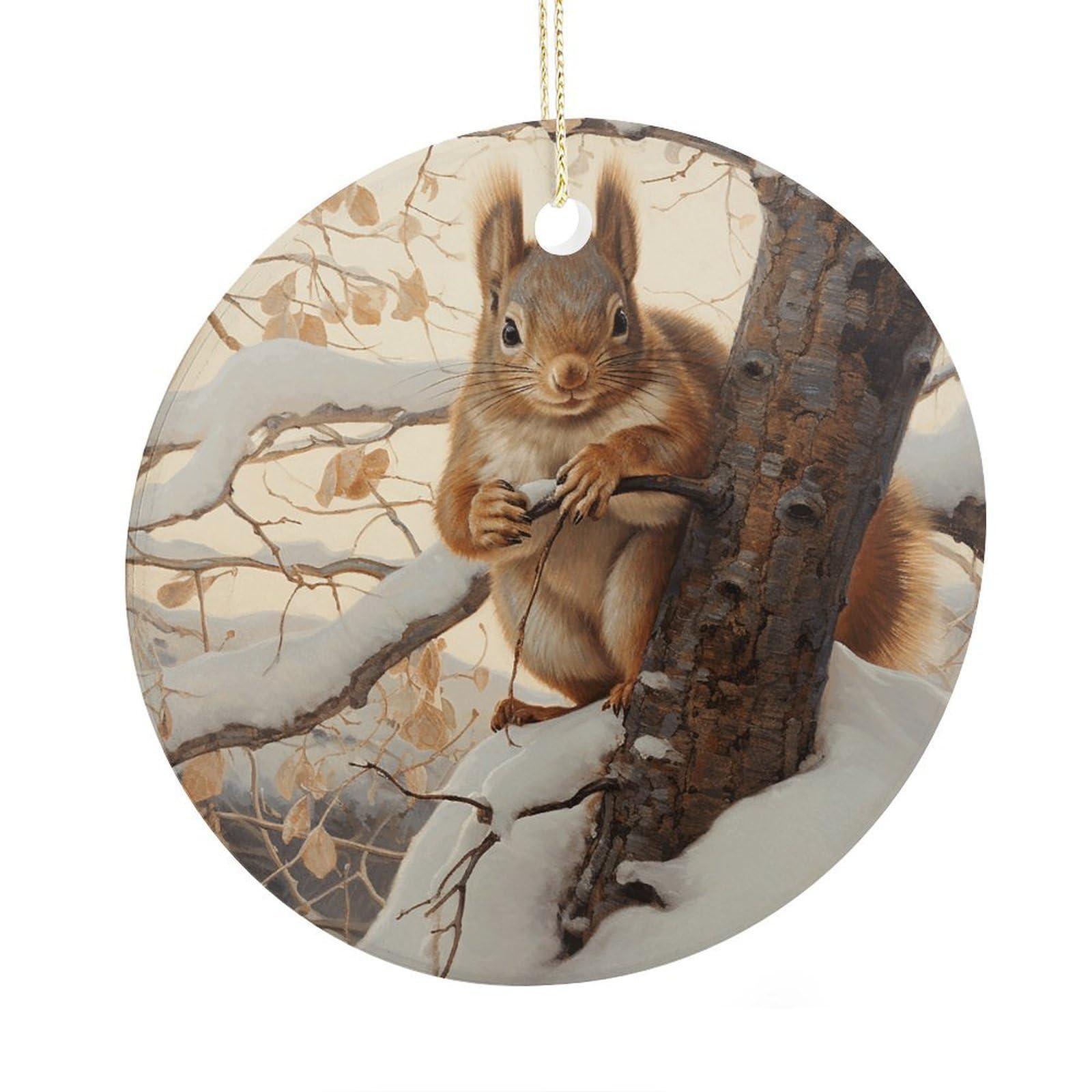 Adfgyerh Style Squirrel On Tree Ceramic Circular Pendant,2.9 Inch，Hanging Ornament，Gift Exchange Idea Round Ceramic Ornament,For Mom And Daughter，For Home Indoor Outdoor Decor.