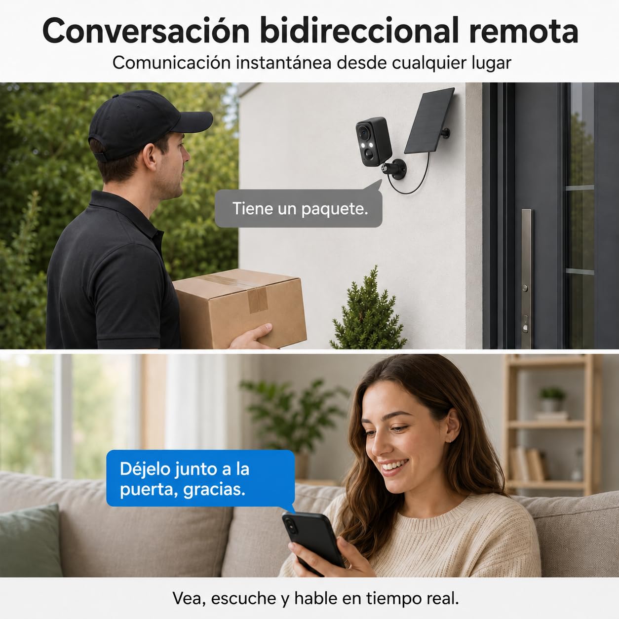 Pack de 3 Cámaras WiFi Solares para Exterior 2K, Seguridad para Hogar con Foco, Visión Nocturna a Color, Sensor PIR, Audio Bidireccional e Impermeable IP66