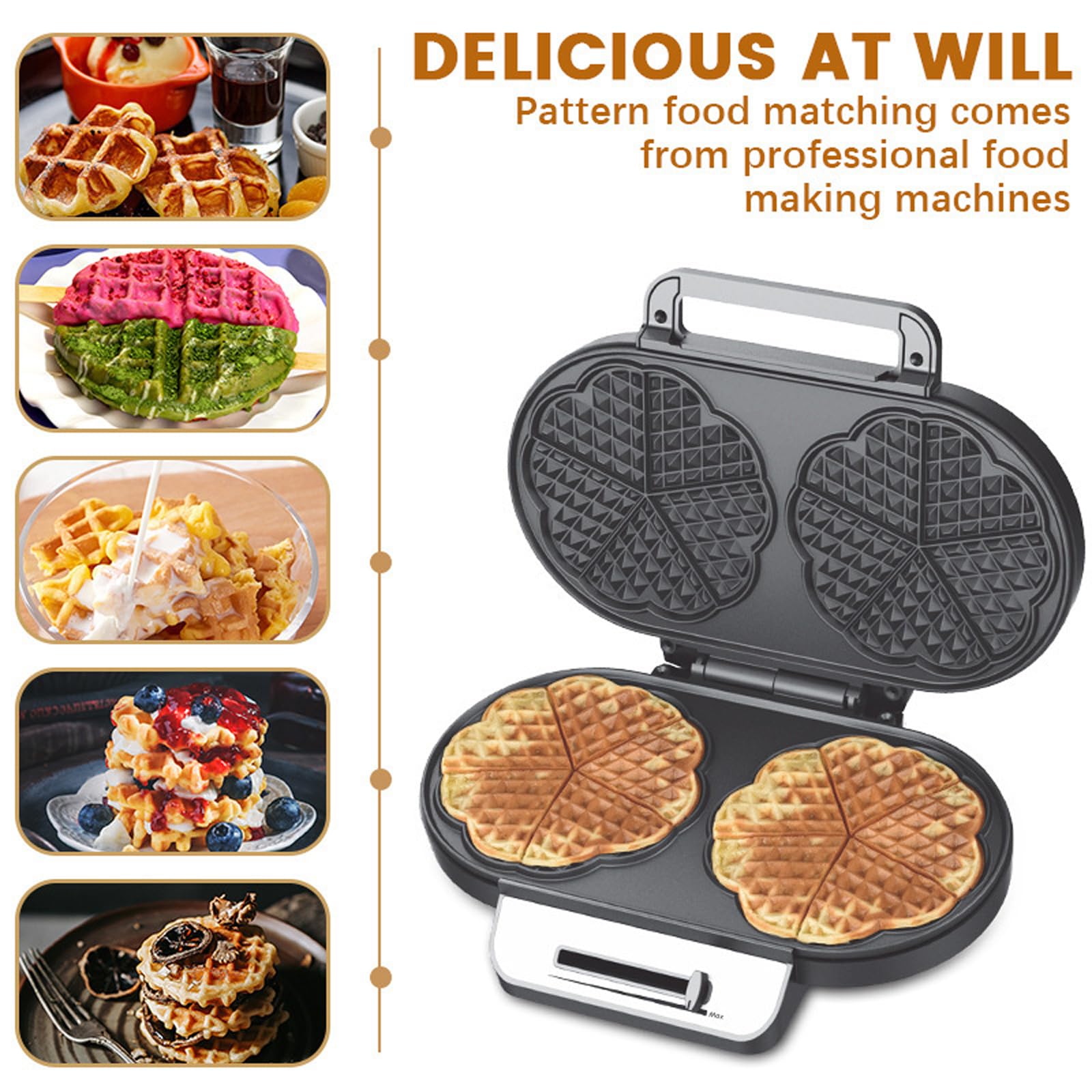 Piastra per Waffle a Doppio Cuore, prepara 10 Mini Cuori o 2 Waffle Grandi, Prestazioni Premium da 1200 W, Doppie Piastre di Cottura antiaderenti con Riscaldamento rapido e Uniform,