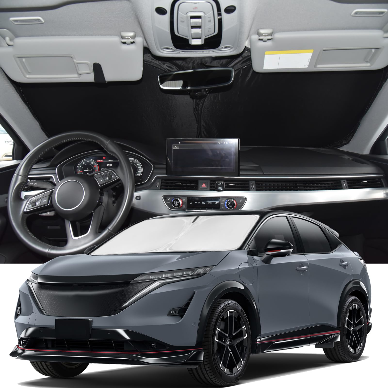 Windshield Sunshade for Nissan Ariya 2023-2025 Car Sun Shade | Upgrade 4 Layers Custom Fit Ariya Car Window Shade Front Sun Visor Blocks UV Rays Keep Cool Foldable Car Accessories