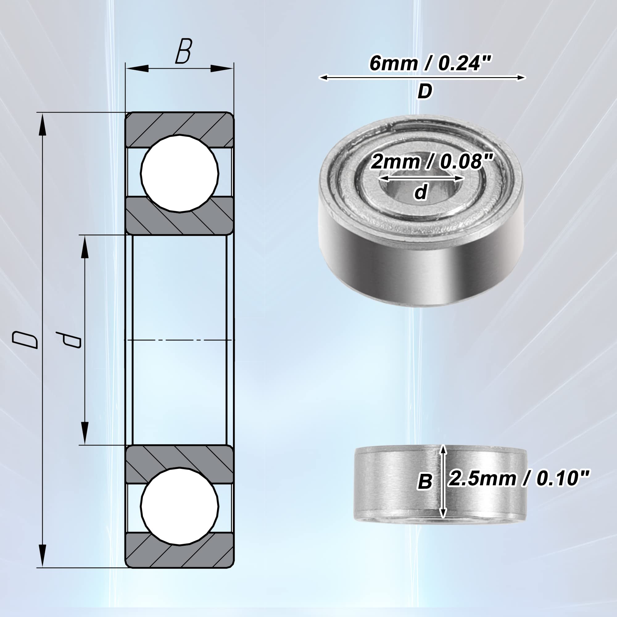 ABSOPRO Cuscinetti a Sfera MR62ZZ 2x6x2.5mm Scanalatura Profonda - 10pz