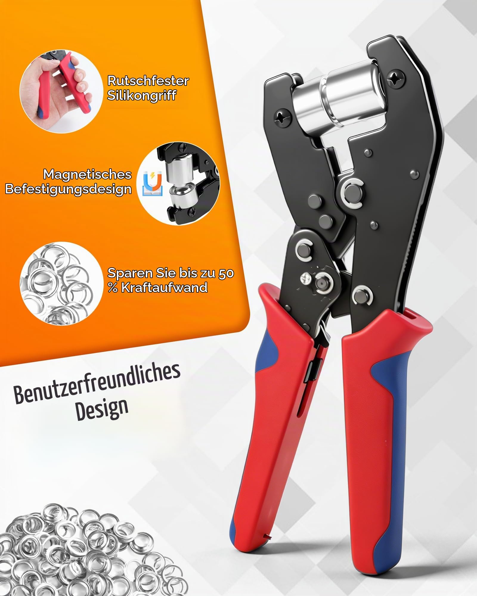 Ösenzange Kit mit Austauschbaren Einsätzen, Lochzange Ösenpresse mit Aufbewahrungsbox und 400 Ösen (Ø6/10 mm je 200 Stk), Hand Ösen Werkzeug für Planen, PVC, Leder, Stoff, Karton