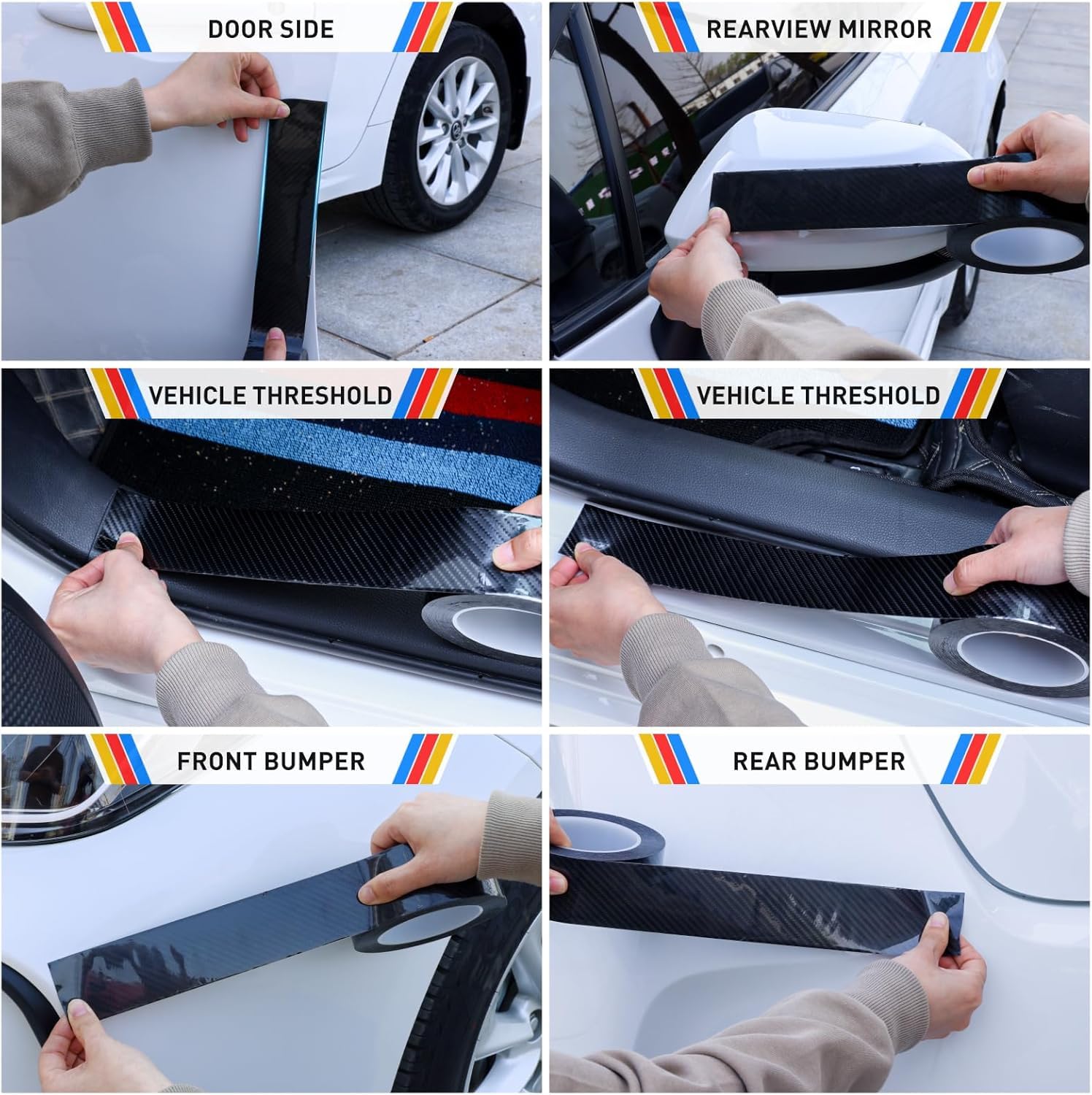 EINESIN Protezione Paraurti Auto Antigraffio 5cm×10M Fibra Carbonio Autoadesivo Nastro Impermeabile