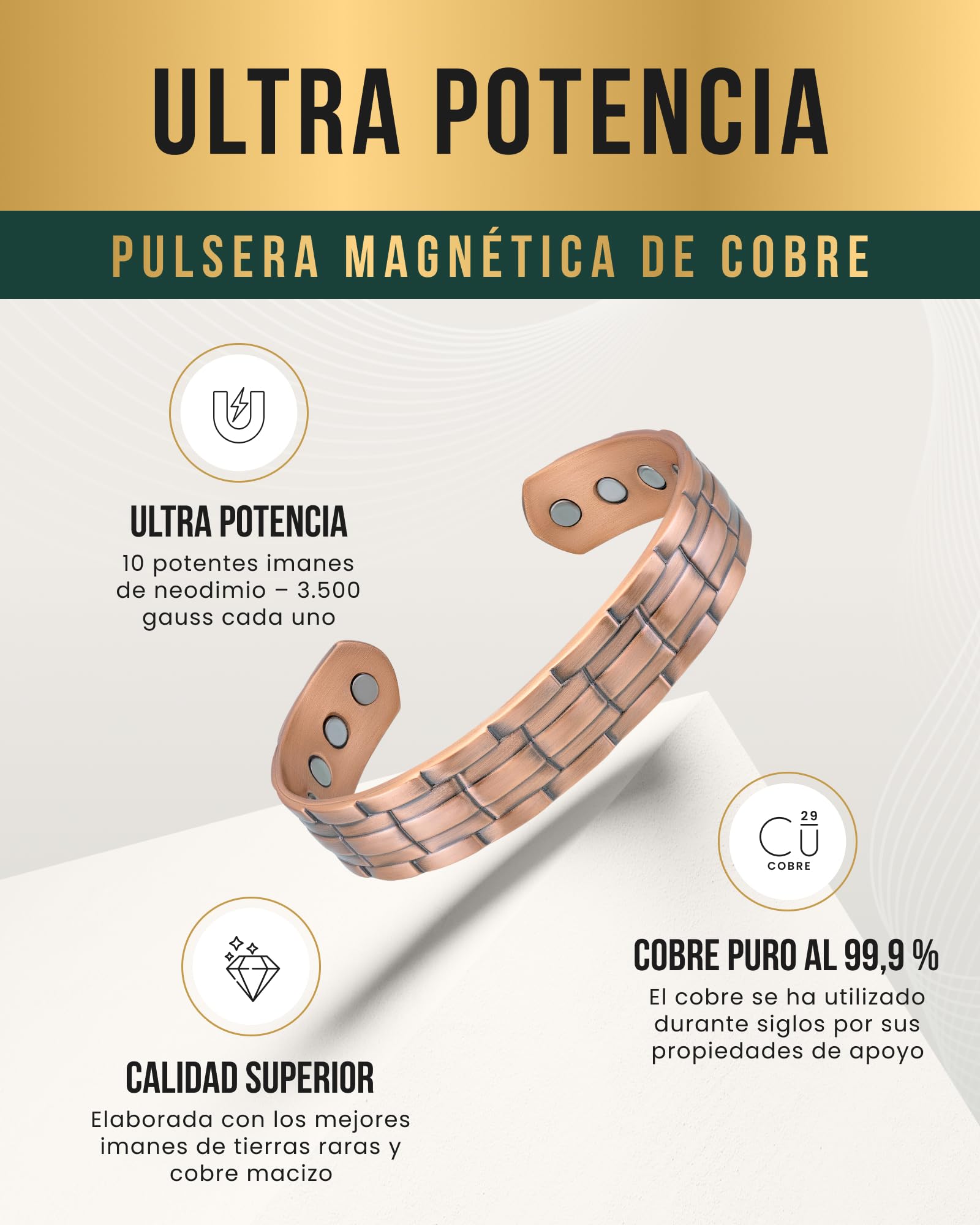 MagnetRX® Pulsera magnética para hombre – Cobre puro 99.9%