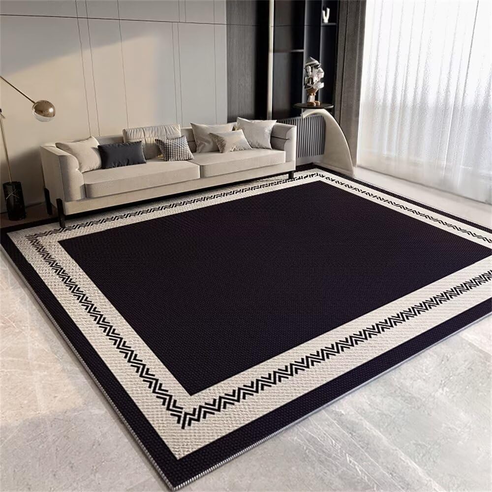 Tapis noir de luxe léger 160x230cm pour salon moderne et élégant