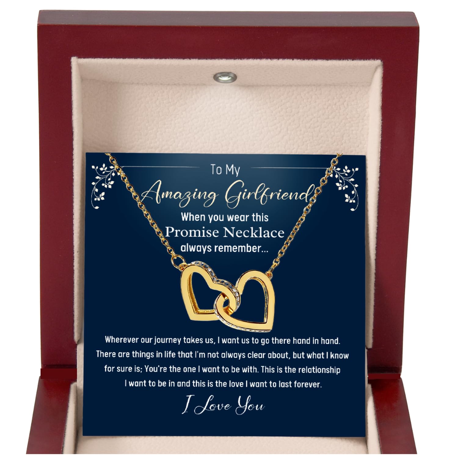 Necklace for Girlfriend Stainless Steel Interlocking Heart Pendant Necklace with Cubic Zirconia Romantic Gift for Girlfriends, Birthday, Anniversary,