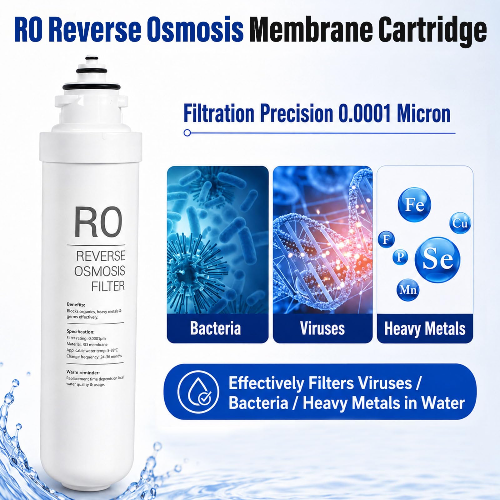Cartuccia filtrante a membrana di ricambio a osmosi inversa, elemento filtrante a membrana di ricambio da 1/4 a connessione rapida, membrana RO importata per filtrazione dell'acqua del rubinetto