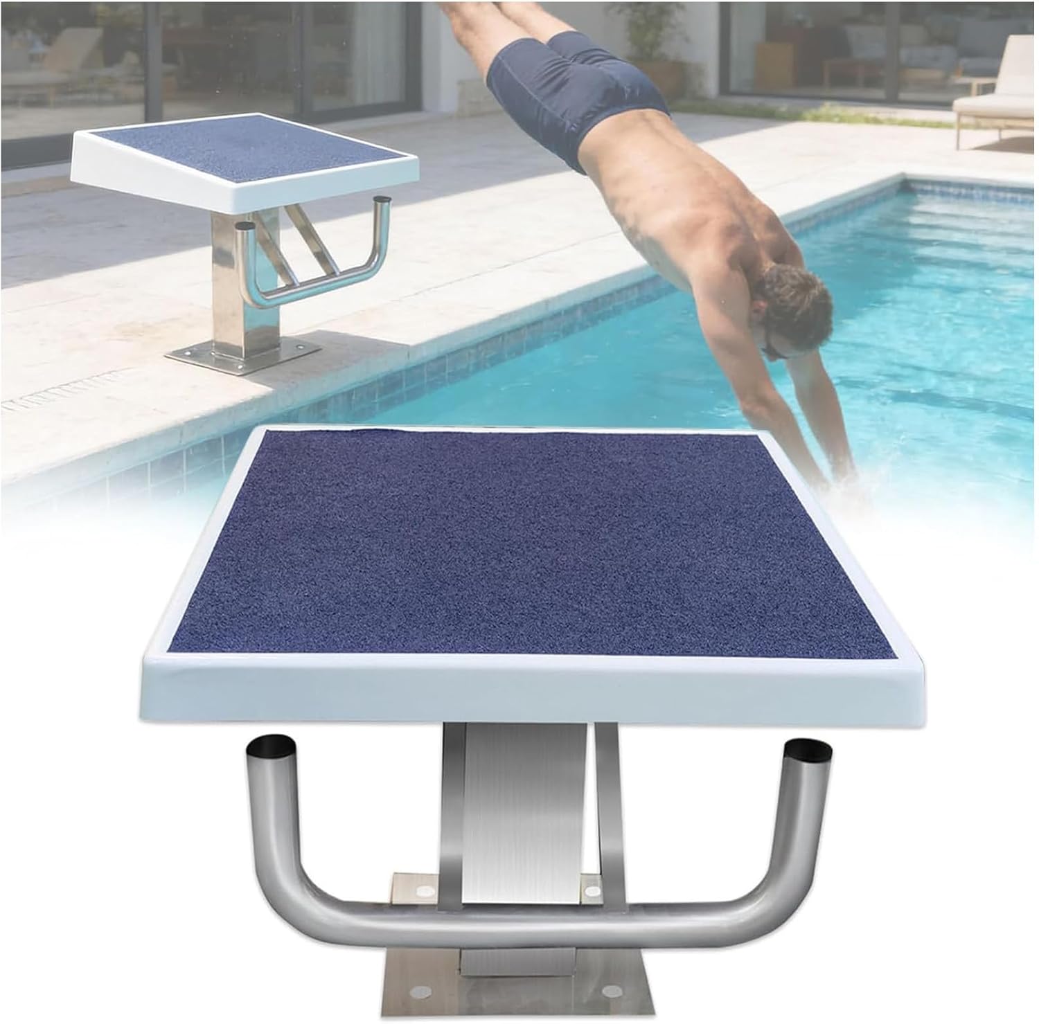 Diving Board Professional Heavy Duty, Diving Starting Block, Stainless Steel Pool Jumping Platform, Swimming Competition Divies with Handle