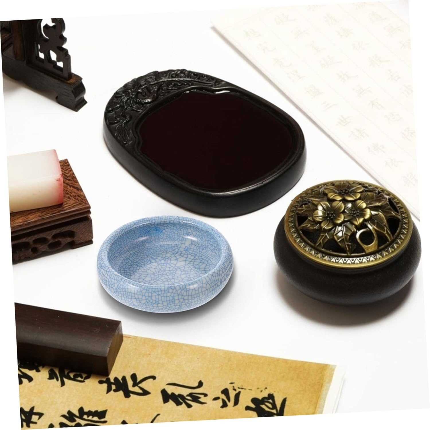 Gadpiparty Ceramic Ink Brush Washer for Calligraphy Multifunctional Ink Bowl Brush Pen Holder Traditional Chinese Painting Accessory for Artists and Students