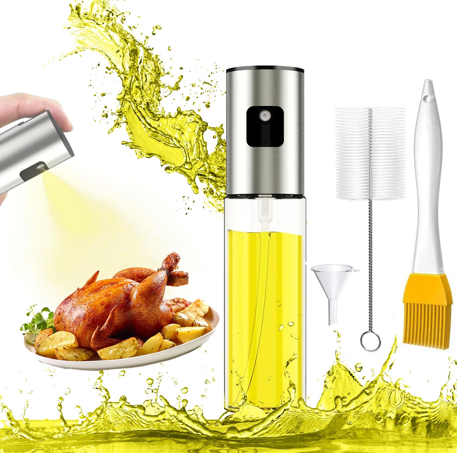 D.WORLD Oil Sprayer for Cooking, Olive Oil Spray Bottle for Kitchen 100ml Glass Olive Oil Sprayer Mister Oil Vinegar Spritzer Spray Glass Bottles for Cooking/Salad/Barbecue