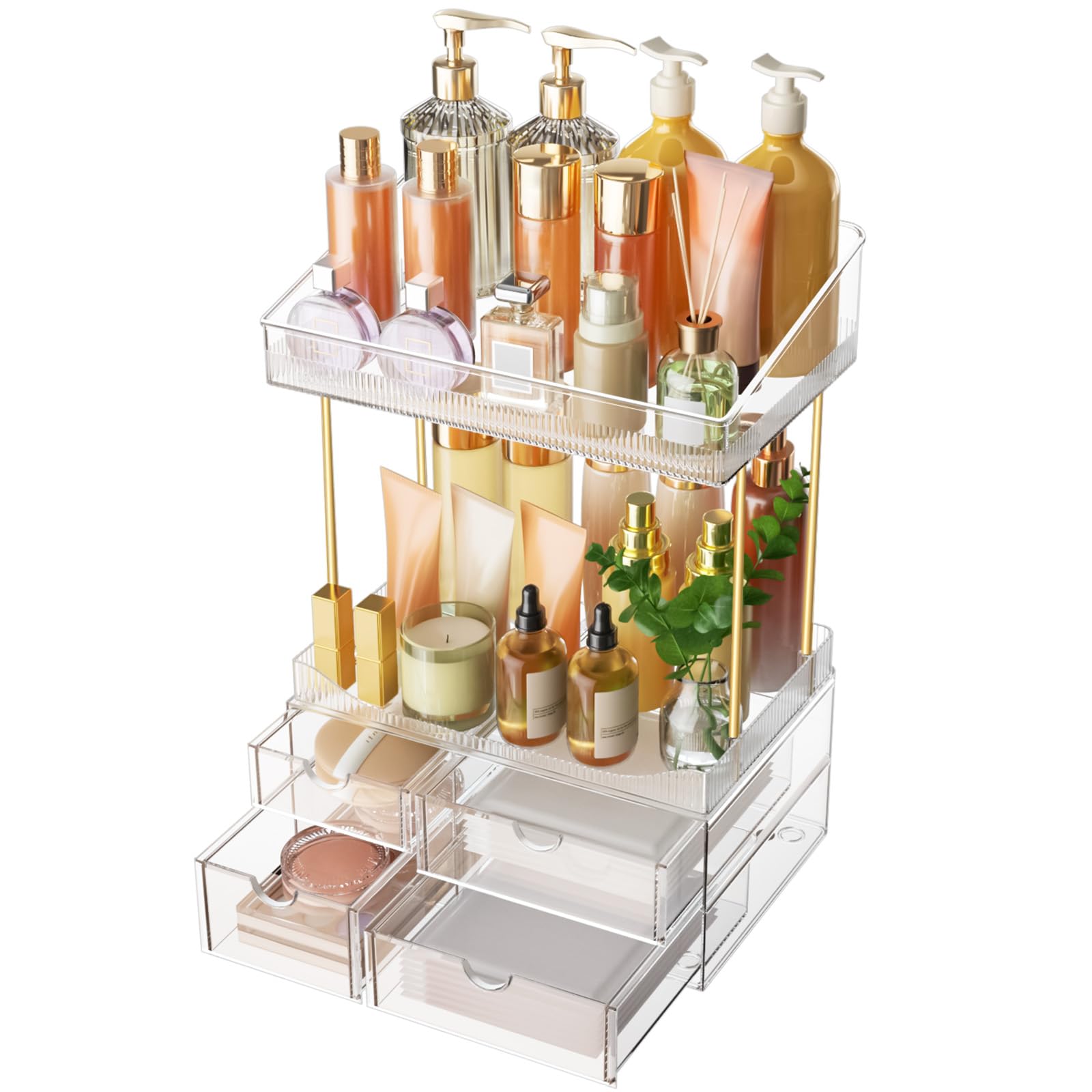 Makeup Organiser - Upgraded Transparent Perfume Organiser with 2 Shelves & 4 Drawer, Make up Storage Non-Slip Design, Skincare Drawer Organisers for Bathroom/Bedroom/Kitchen/Vanity, Clear — view 6