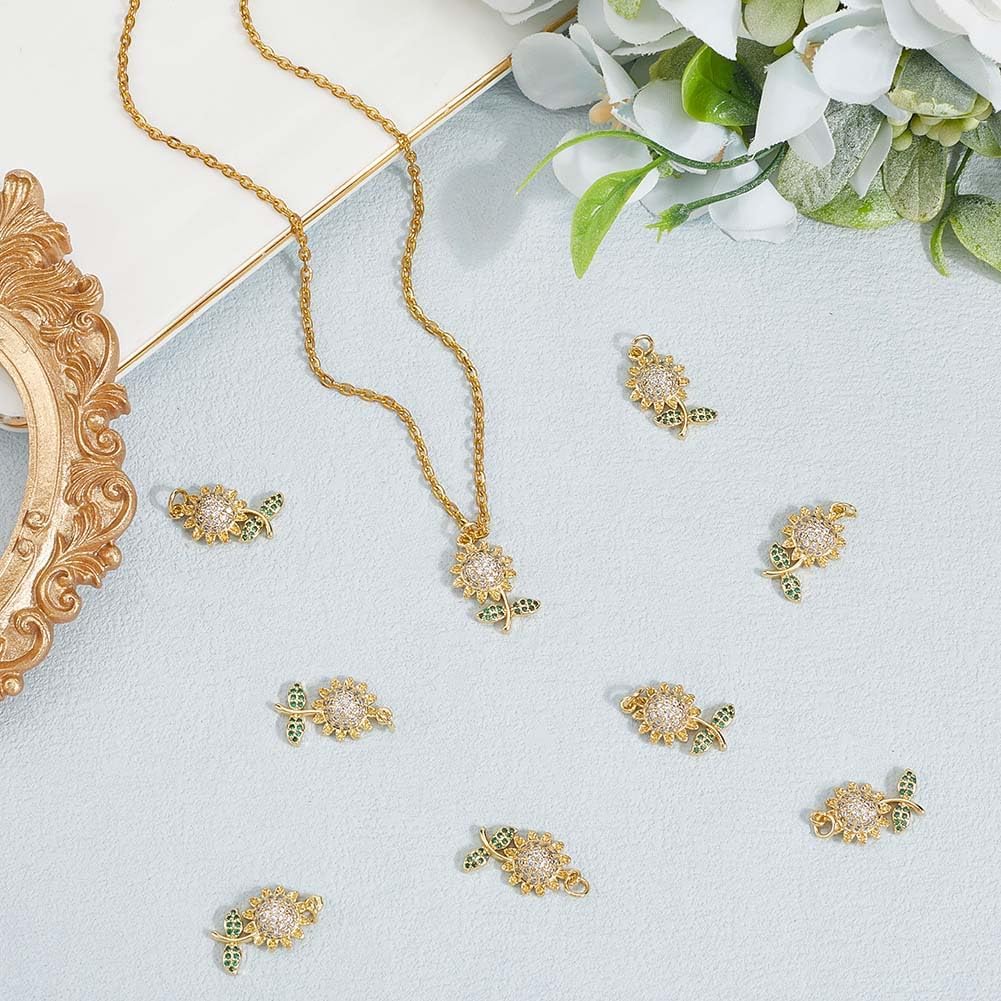 Beebeecraft 1 Box 10Pcs Cubic Zirconia Sunflower Charm 18K Gold Plated Brass Sunshine Charm with Jump Ring for Bracelet and Necklace DIY Jewelry Gifts - Image 3