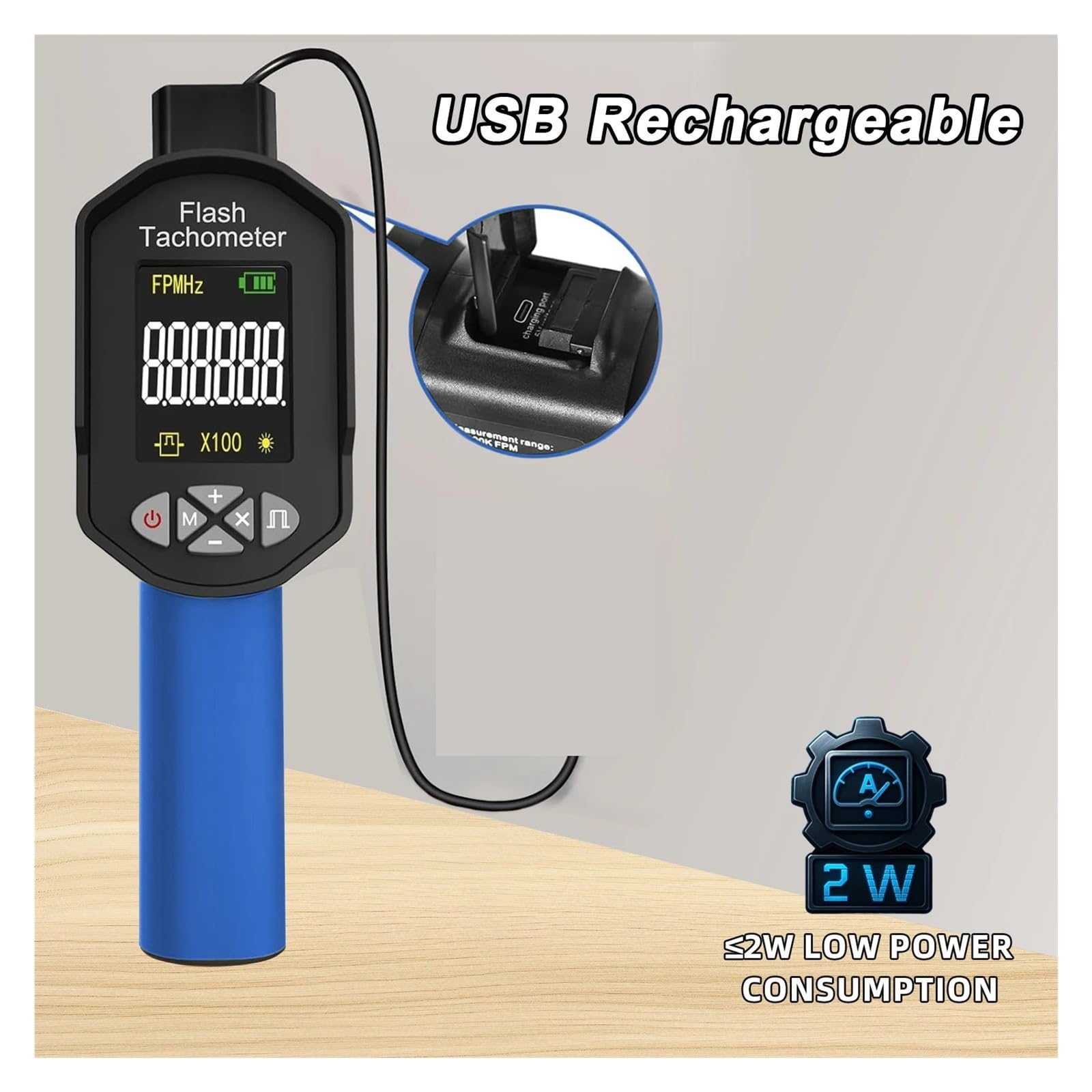 Cyfrowy obrotomierz stroboskopowy LED 60-100 000 obr./min, bezdotykowy miernik obr./min z wyświetlaczem LCD, regulowana jasność i częstotliwość Precyzyjne pozycjonowanie