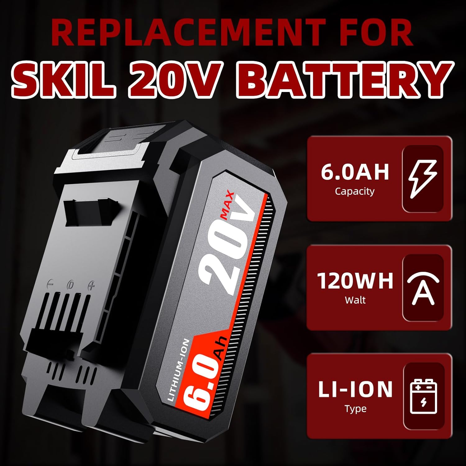 SAPBJ 2 Pack 20V 6.0Ah Battery for Skil 20V Battery Replacement, Compatible with PWRCORE 20 Series Cordless Power Tools Battria BY519601 BY519603 BY519702 BY519701 BY519703 - Image 2