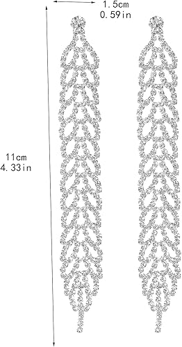 Miniatura 3 de Aretes largos con borlas, diamantes de imitación de boda para novia, colgantes cúbicos, borla de flecos en cascada, aretes bohemios con cuentas de