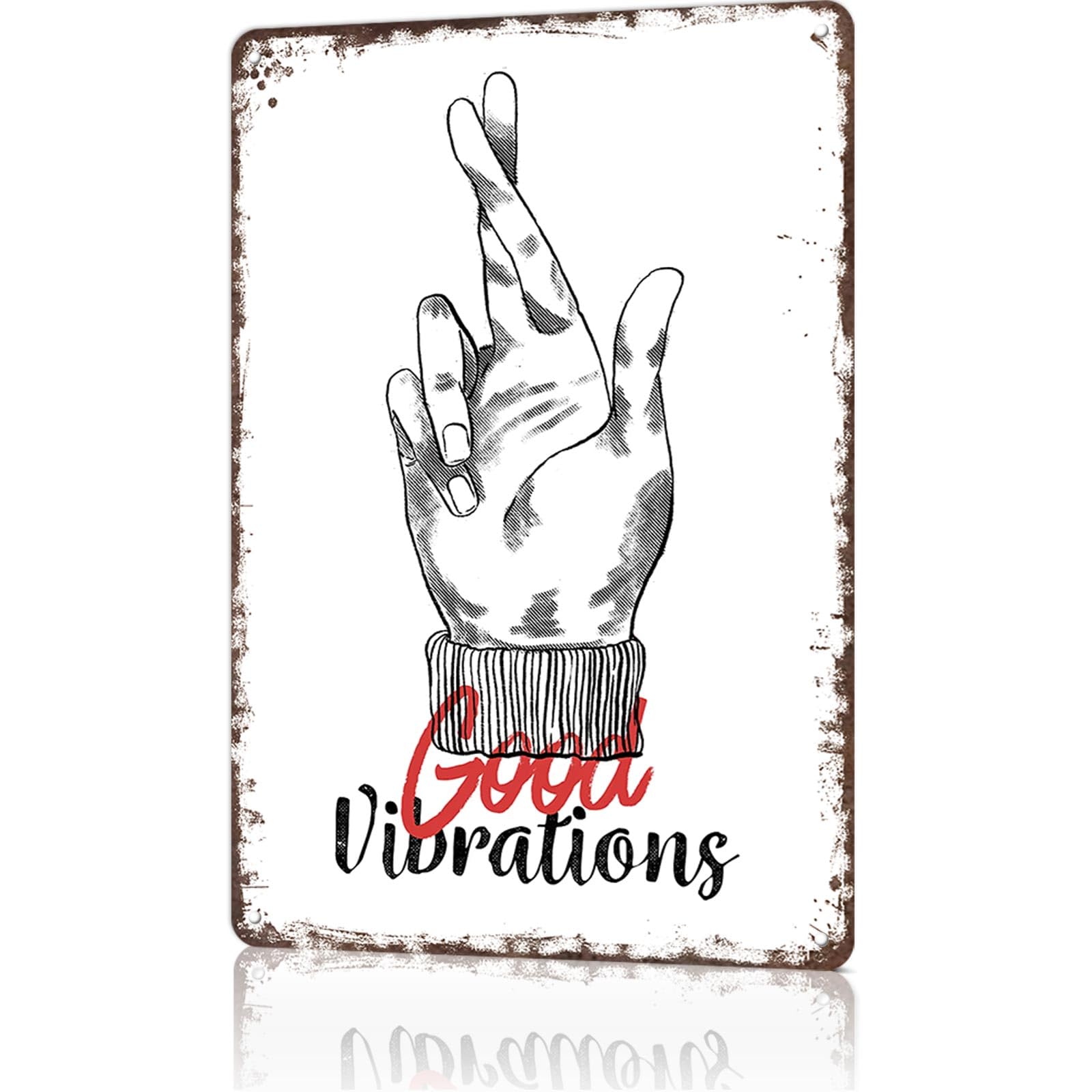 KWQDOZF Funny Metal Sign Good Vibrations Vintage Tin Signs Poster For Home Room Bedroom Office Decor 8x12inch