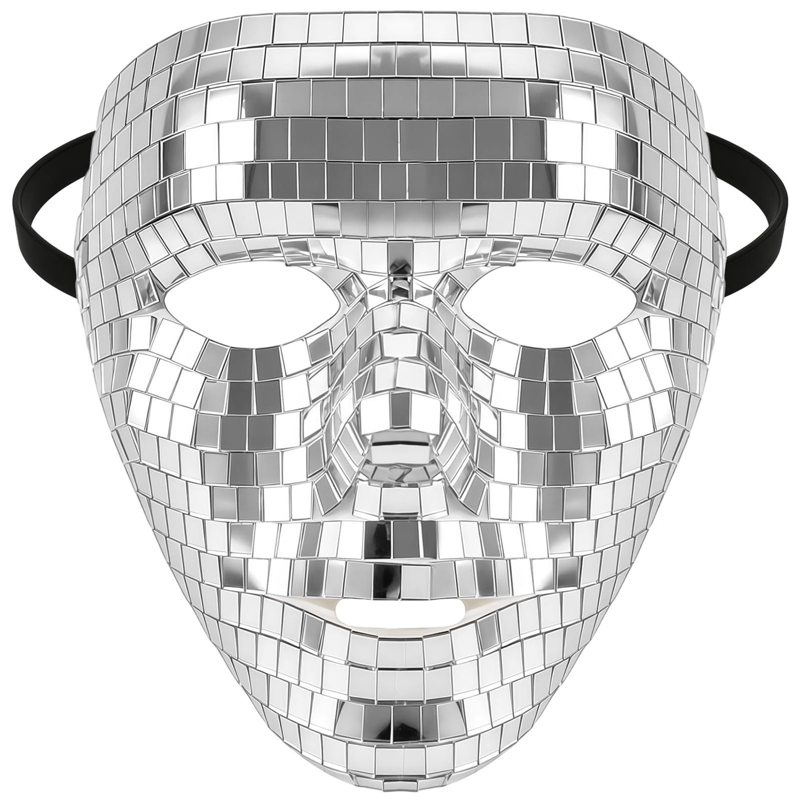 Lezevn Halloween Mirror Mask Silver Sparkly Cosplay Glitter Face Cover Disco Ball Glitter Mask for Adult