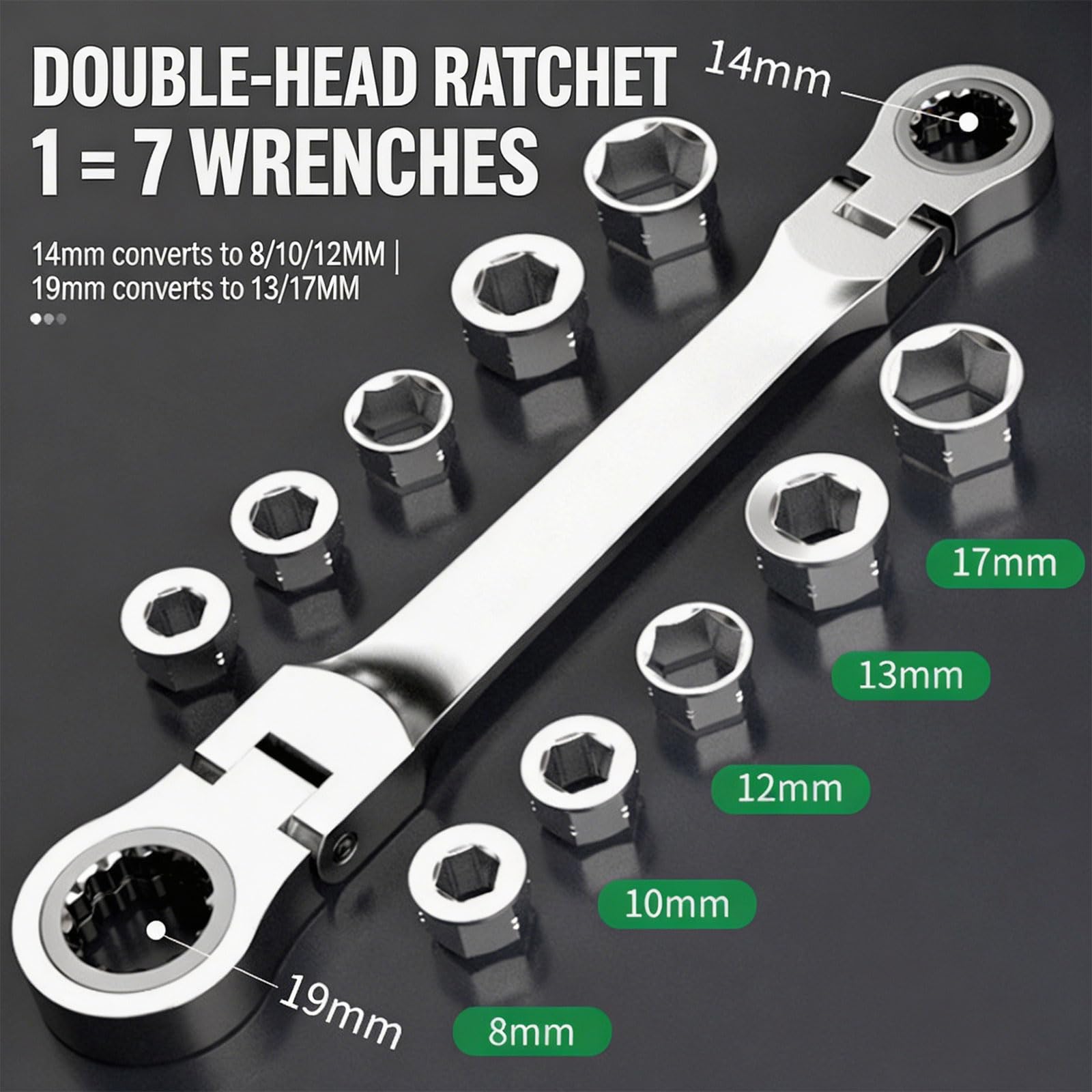 Chiavi a cricchetto reversibili con estremità scatolata Cricchetto a doppia testa da 6 a 19 mm Chiave per ingranaggi Chiave a cricchetto a doppia estremità