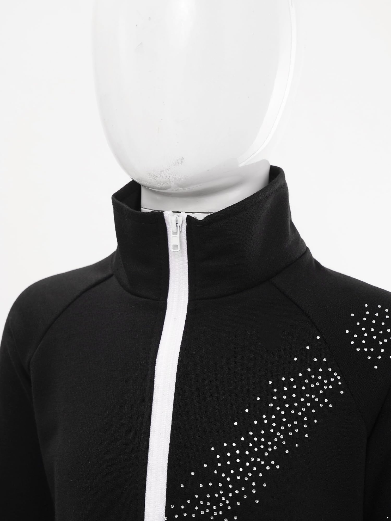 Alvivi Mädchen Eiskunstlauf Jacke Glitzer Strass Sweatjacke Sweatshirt Trainingsjacke Yoga Gym Sport Jacke Eislaufen Tanzkleidung H Schwarz 110-116