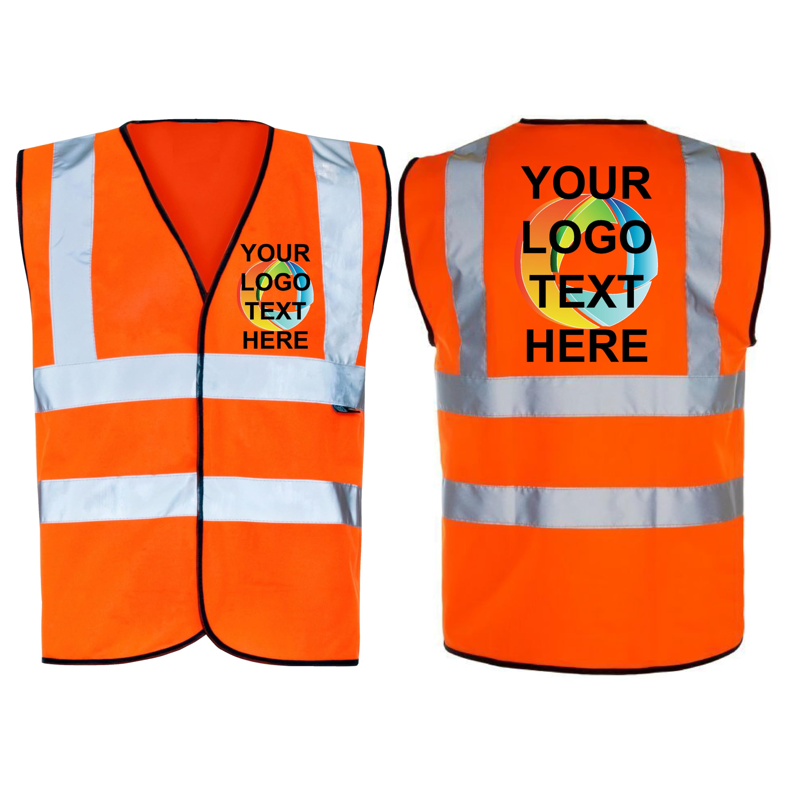 StickersWall Personalised Hi Vis Vest Custom Printed Hi Viz Vest Reflective Safety Adult Sizes Custom Printed High Visibility Security Waistcoat Any Text Logo Full Colour (Orange, XLarge)