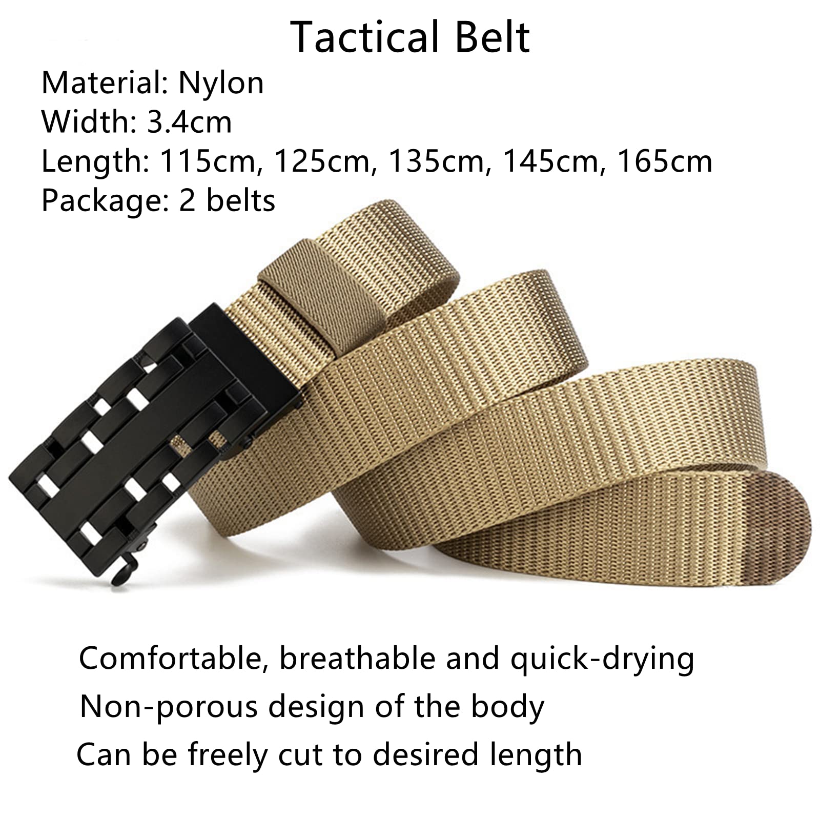Cinturón transpirable para hombre, nailon para trabajo, 3,4 cm de ancho, talla grande, cinturón táctico de nailon con hebilla de aleación de golf, paquete de 2