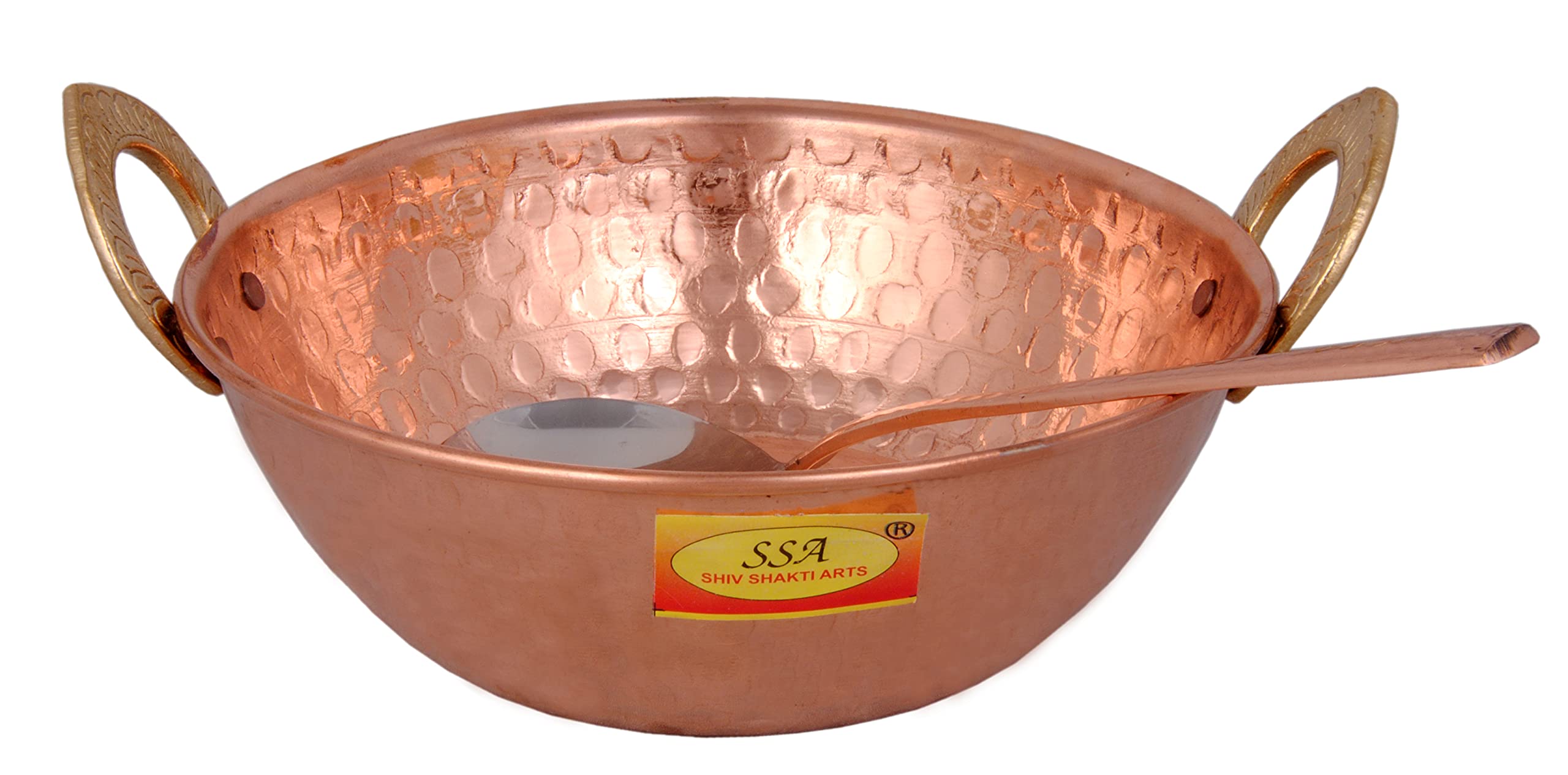 Shiv Shakti Arts® Pure Copper Kadai/Bowl/Kadhai With Serving Spoon (800 ml Each) - 7 Inch - 1 Piece