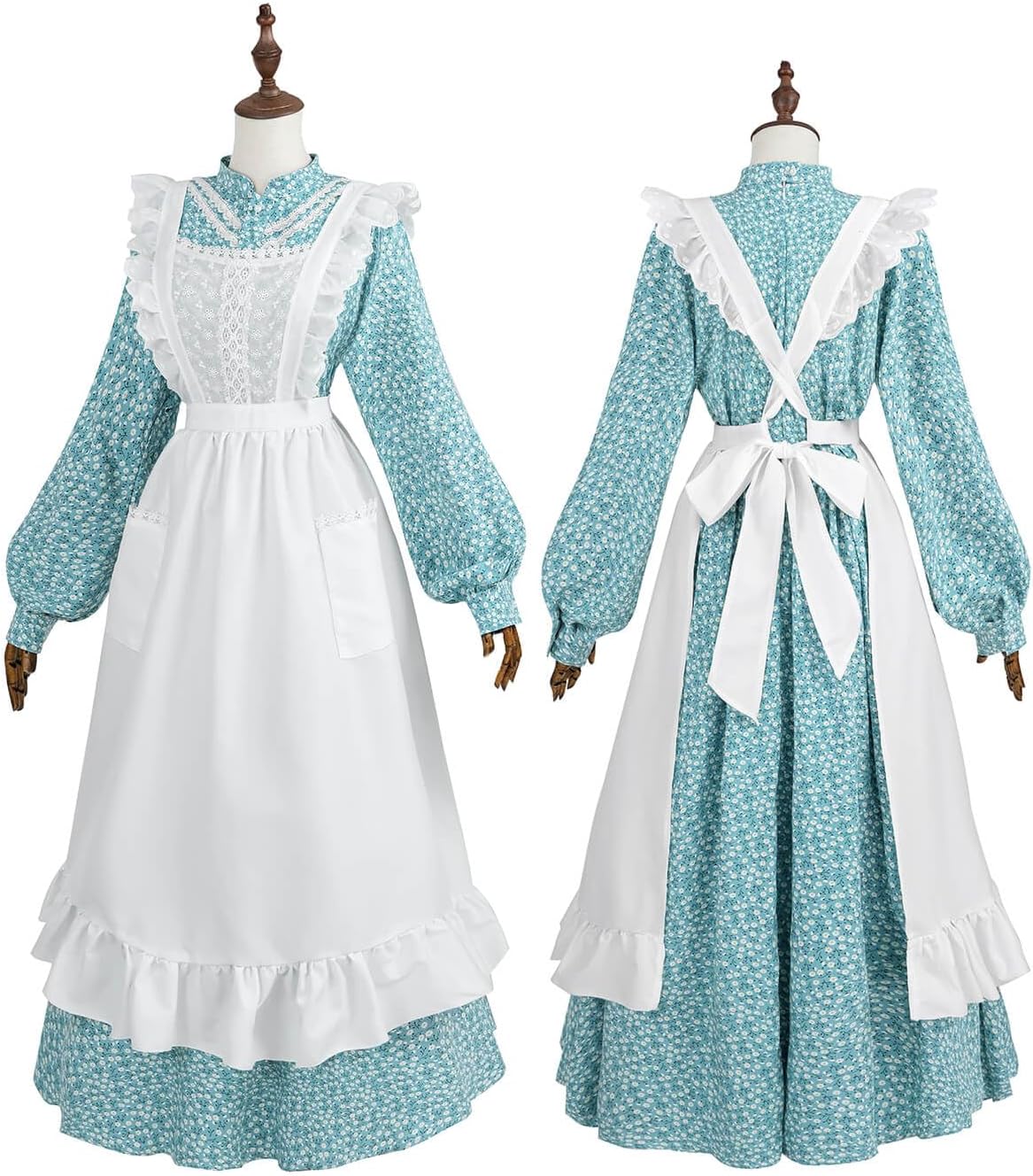 Nuoqi Prairie Dress Women Adult Pioneer Dress Long Colonial Costume with Bonnet Apron